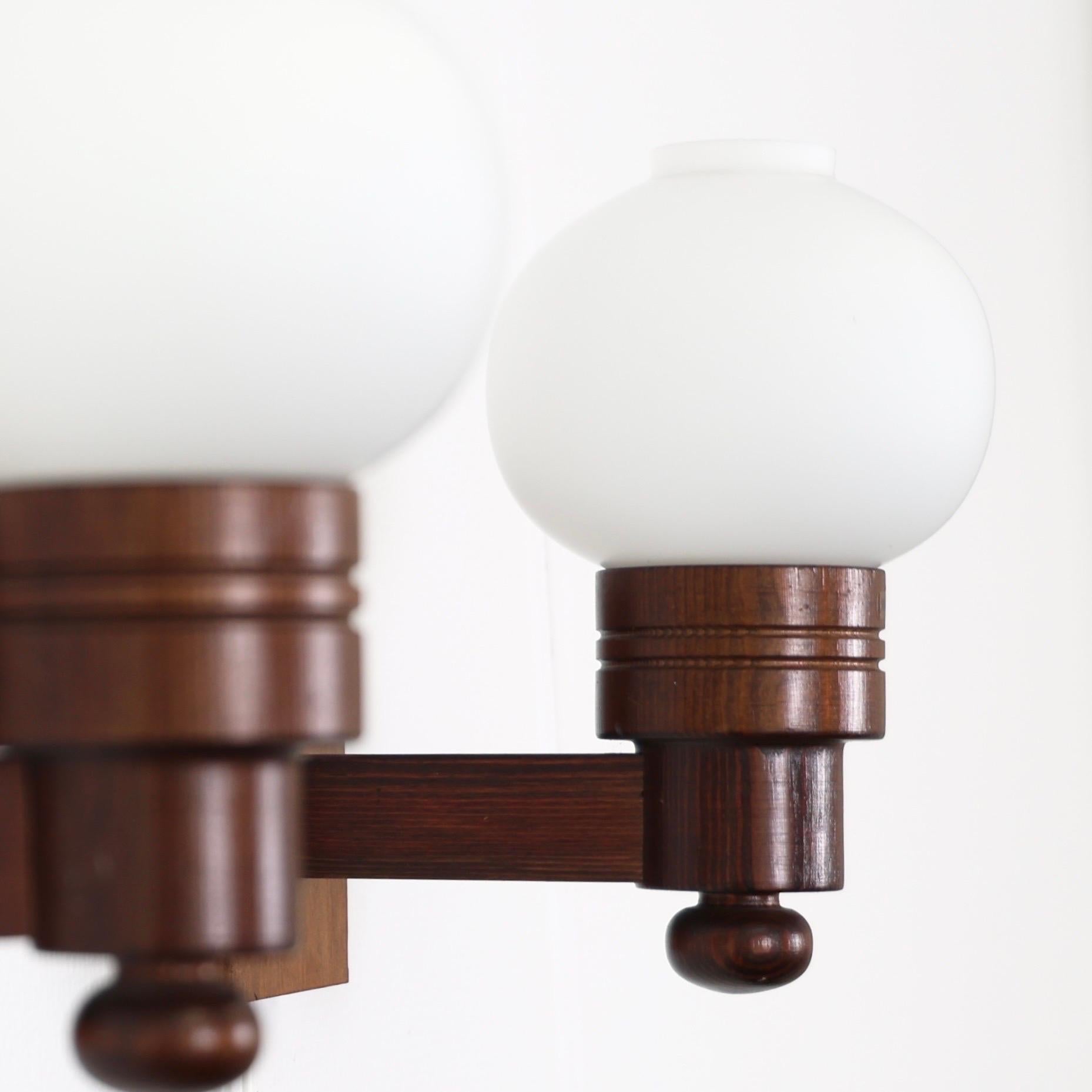 Set of Dark Stained Pine Wood Wall Lamps by Aneta, Sweden, 1970s For Sale 1