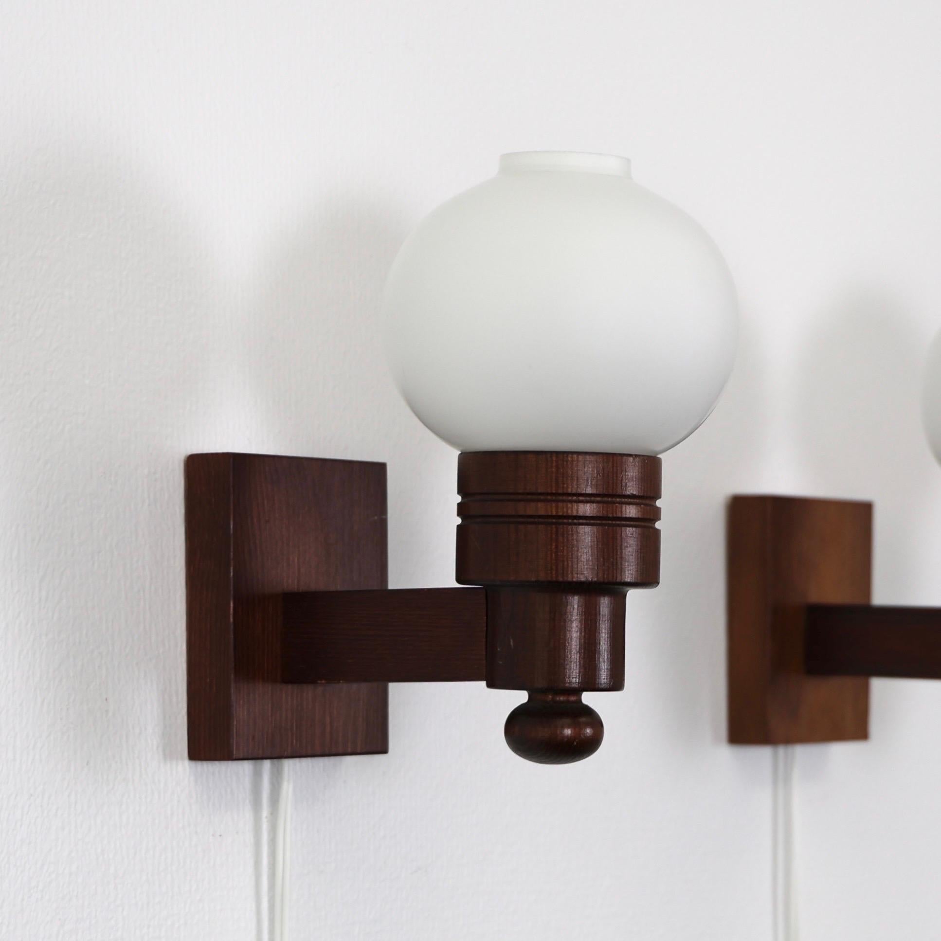 Set of Dark Stained Pine Wood Wall Lamps by Aneta, Sweden, 1970s For Sale 2