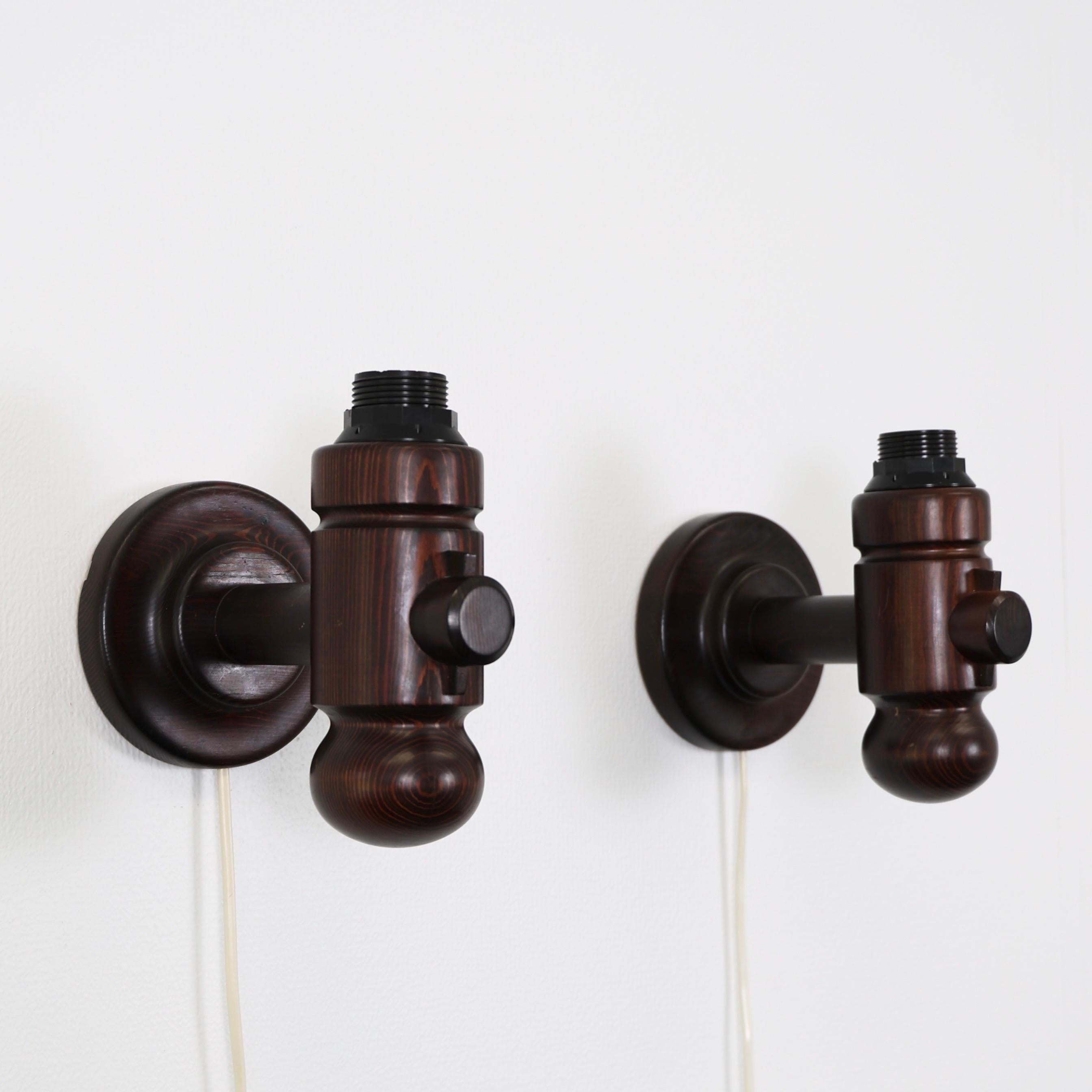 Set of Dark Stained Wall Lamps by Jan Wickelgren for Aneta, Sweden, 1970s 4
