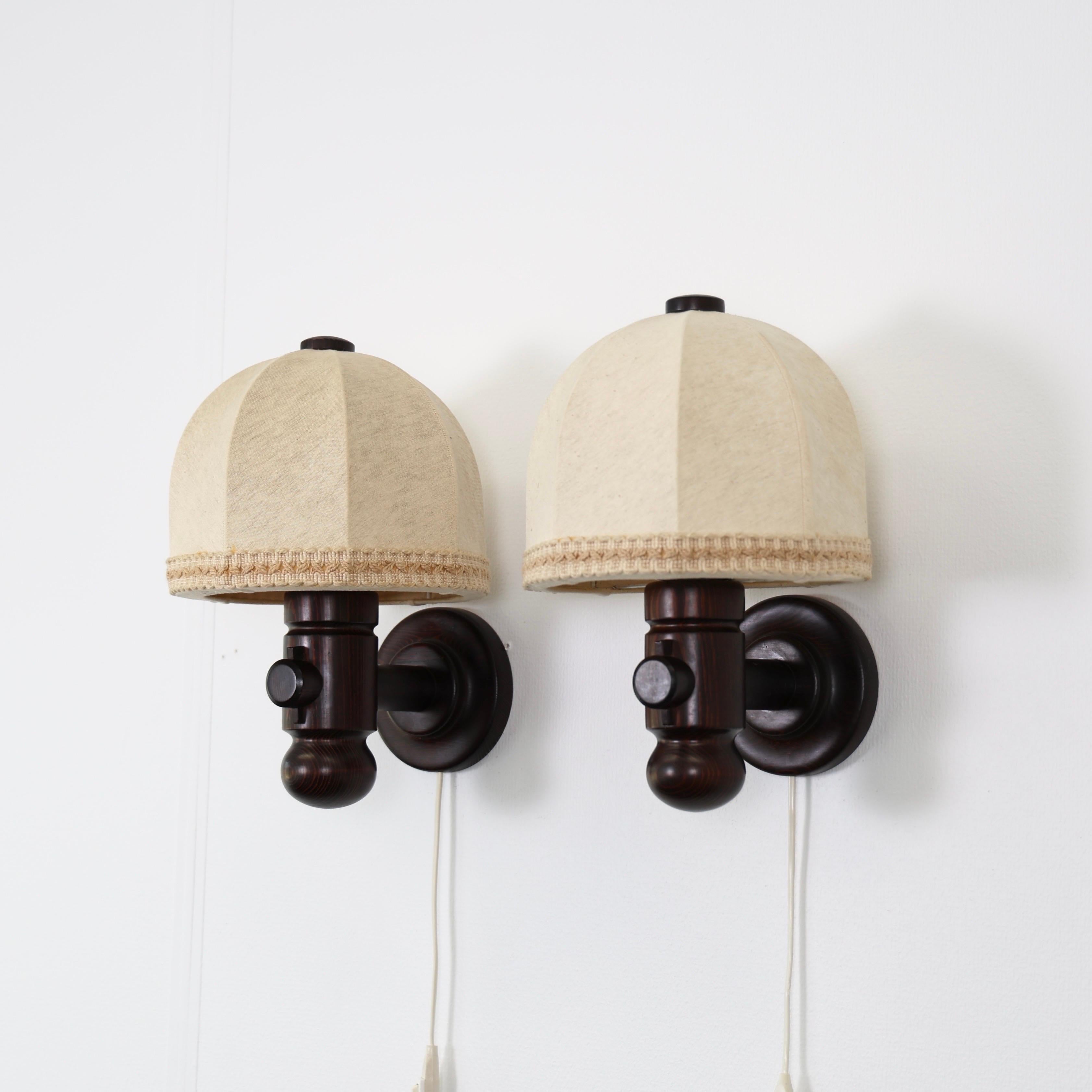 Set of Dark Stained Wall Lamps by Jan Wickelgren for Aneta, Sweden, 1970s 9