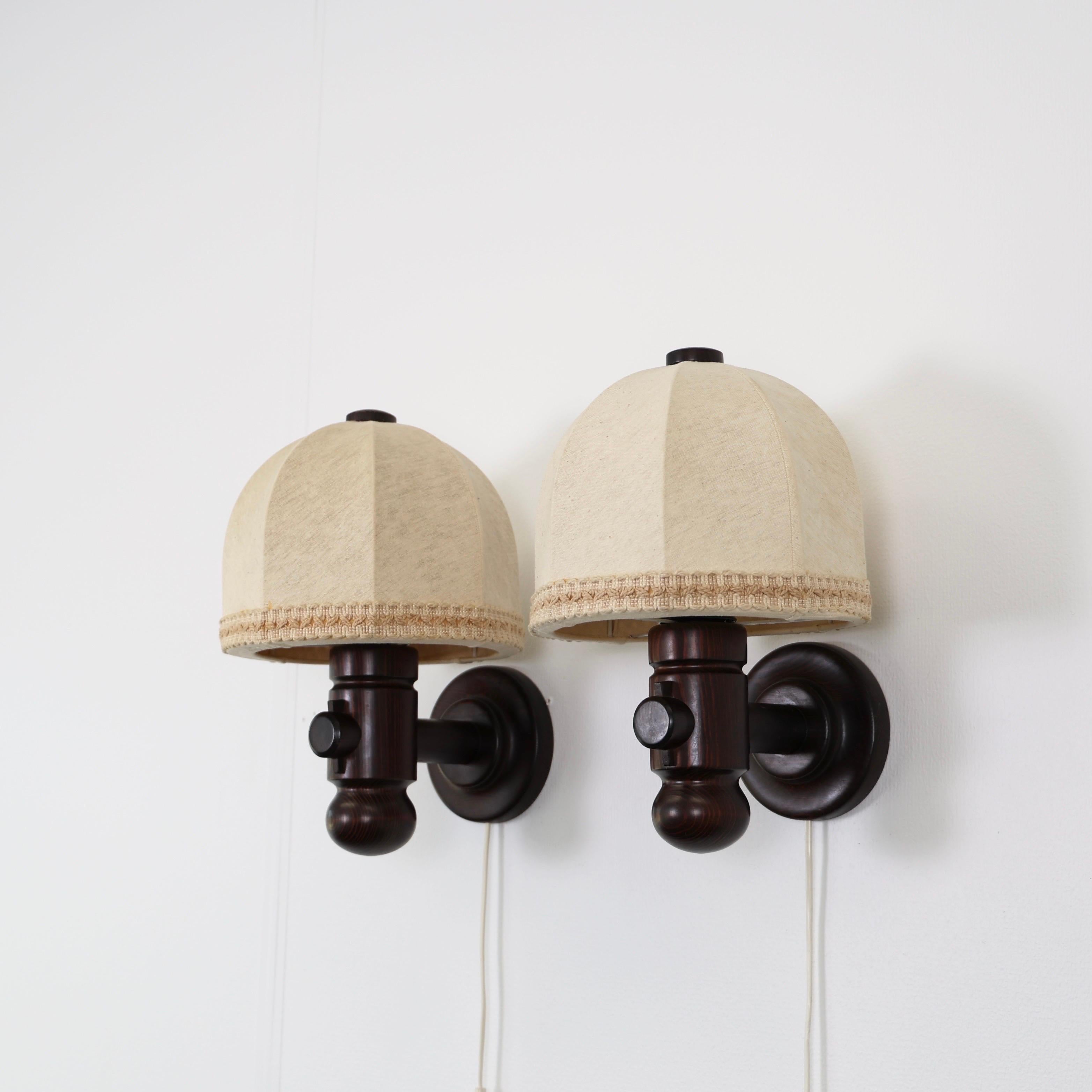 Scandinavian Modern Set of Dark Stained Wall Lamps by Jan Wickelgren for Aneta, Sweden, 1970s