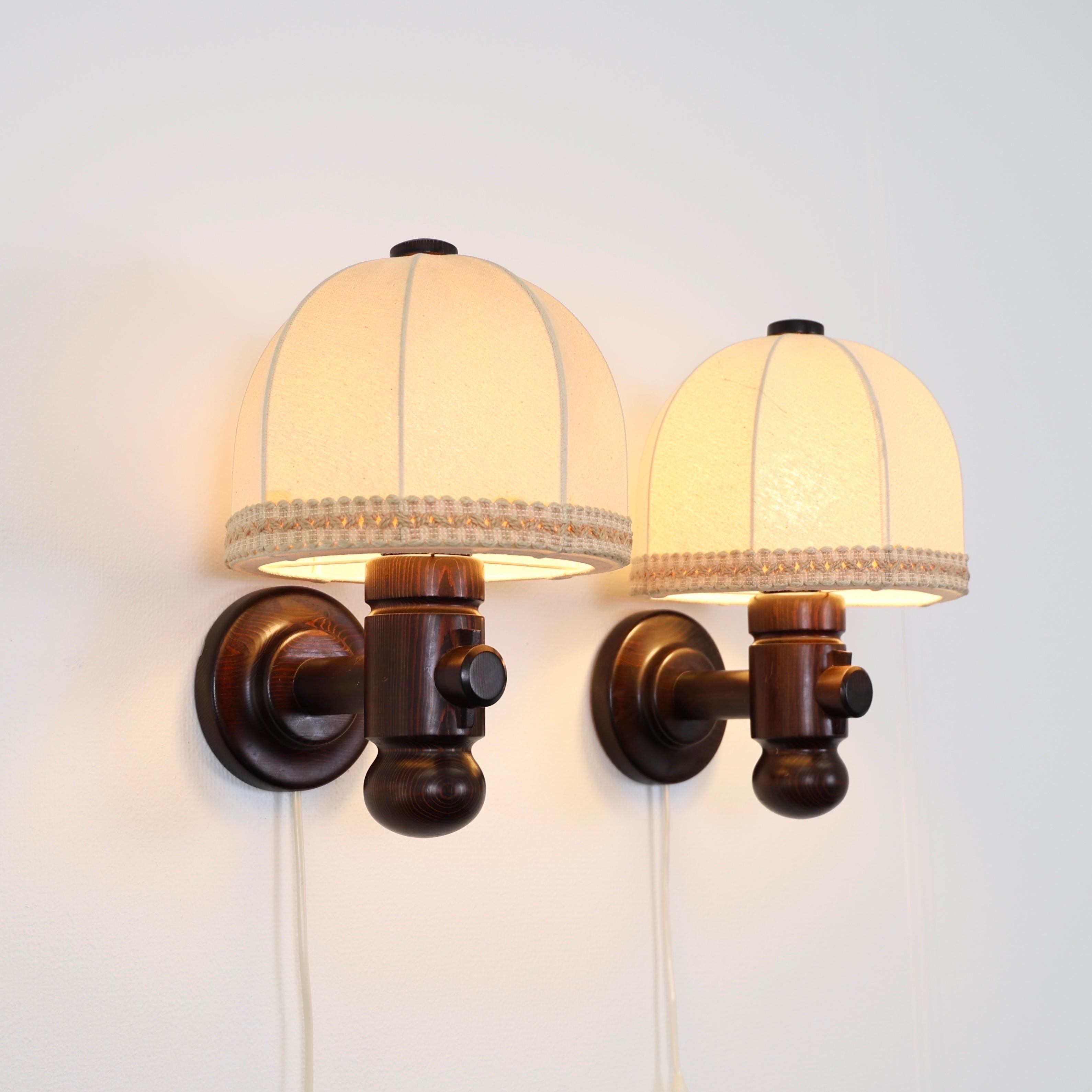 Set of Dark Stained Wall Lamps by Jan Wickelgren for Aneta, Sweden, 1970s In Good Condition In Værløse, DK