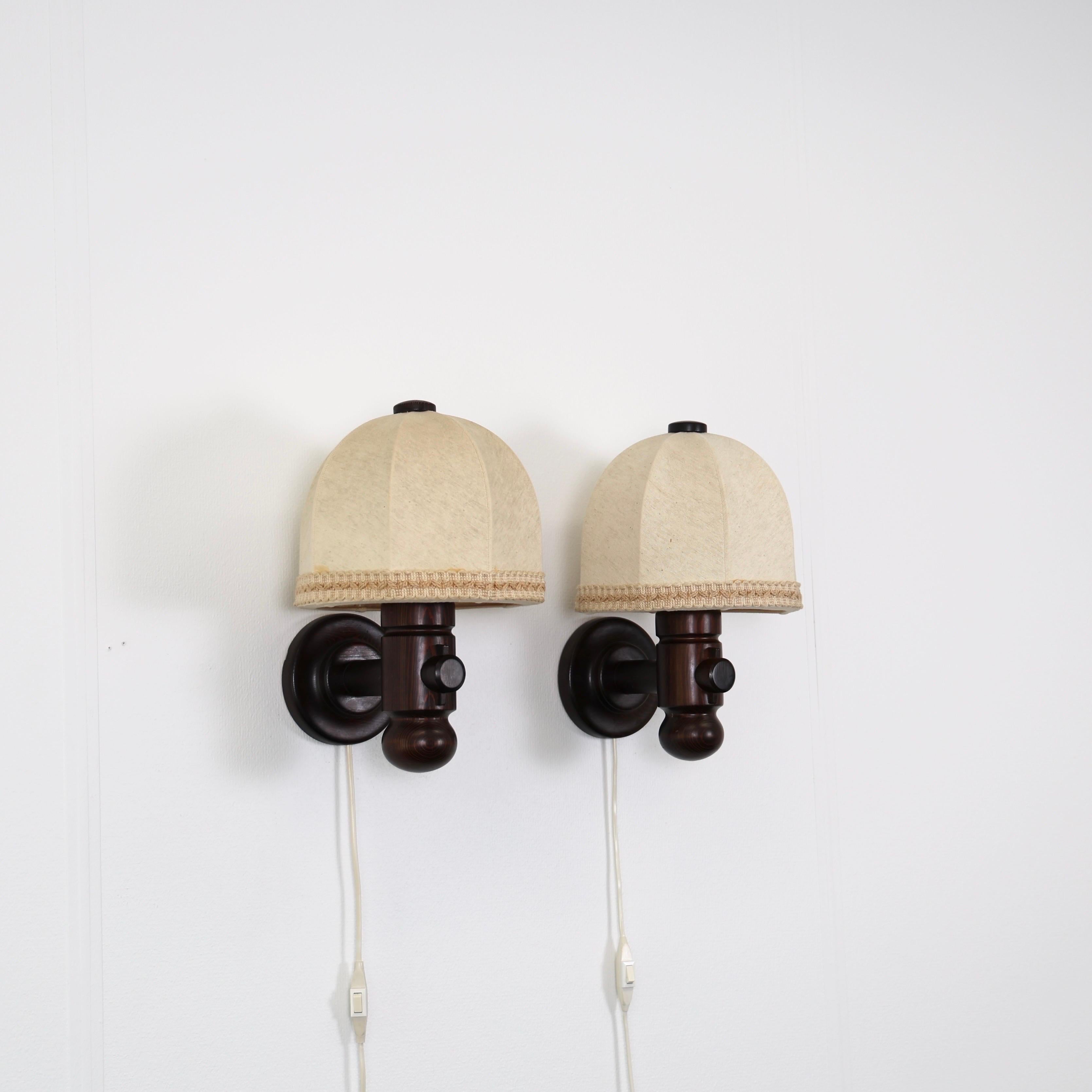 Late 20th Century Set of Dark Stained Wall Lamps by Jan Wickelgren for Aneta, Sweden, 1970s