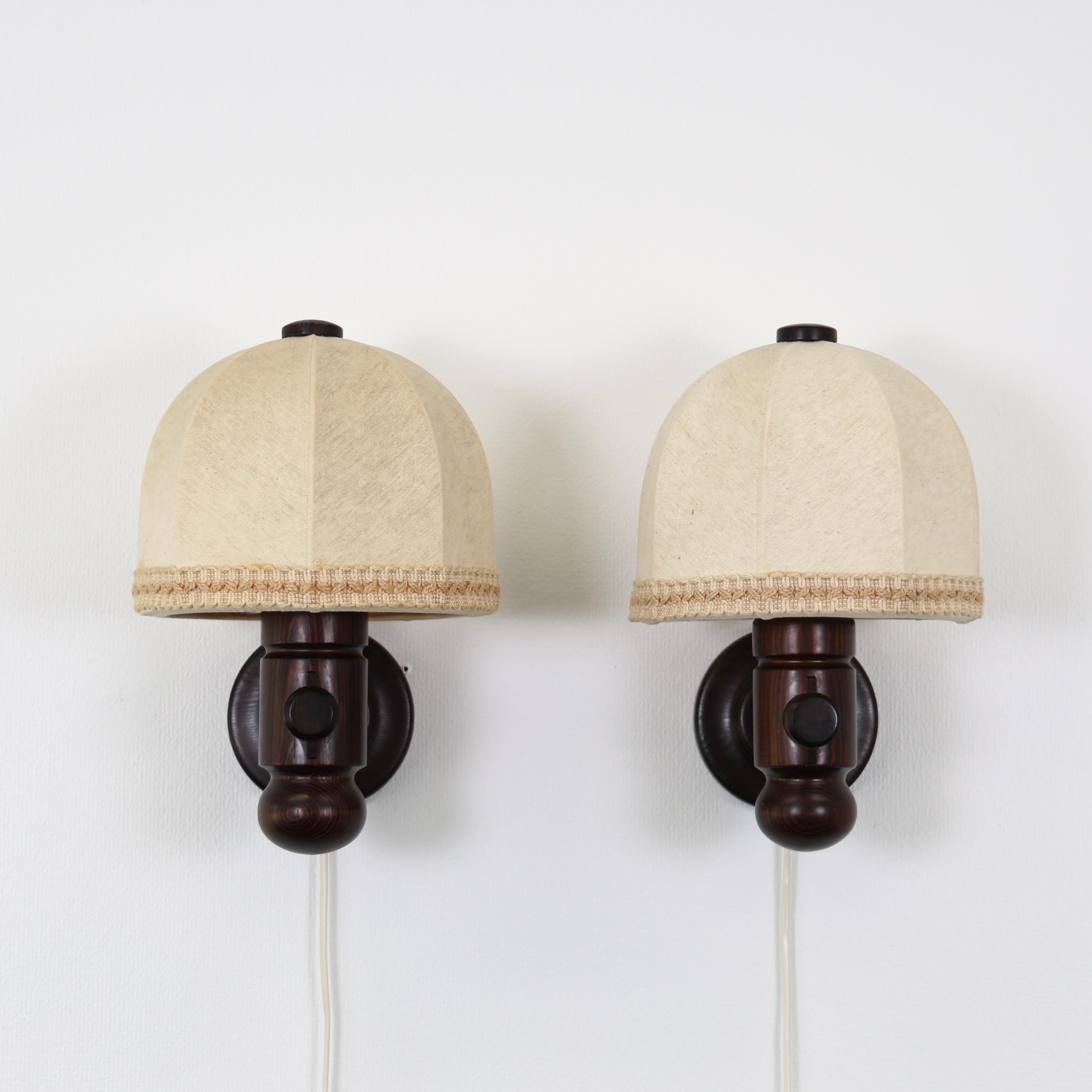 Wood Set of Dark Stained Wall Lamps by Jan Wickelgren for Aneta, Sweden, 1970s