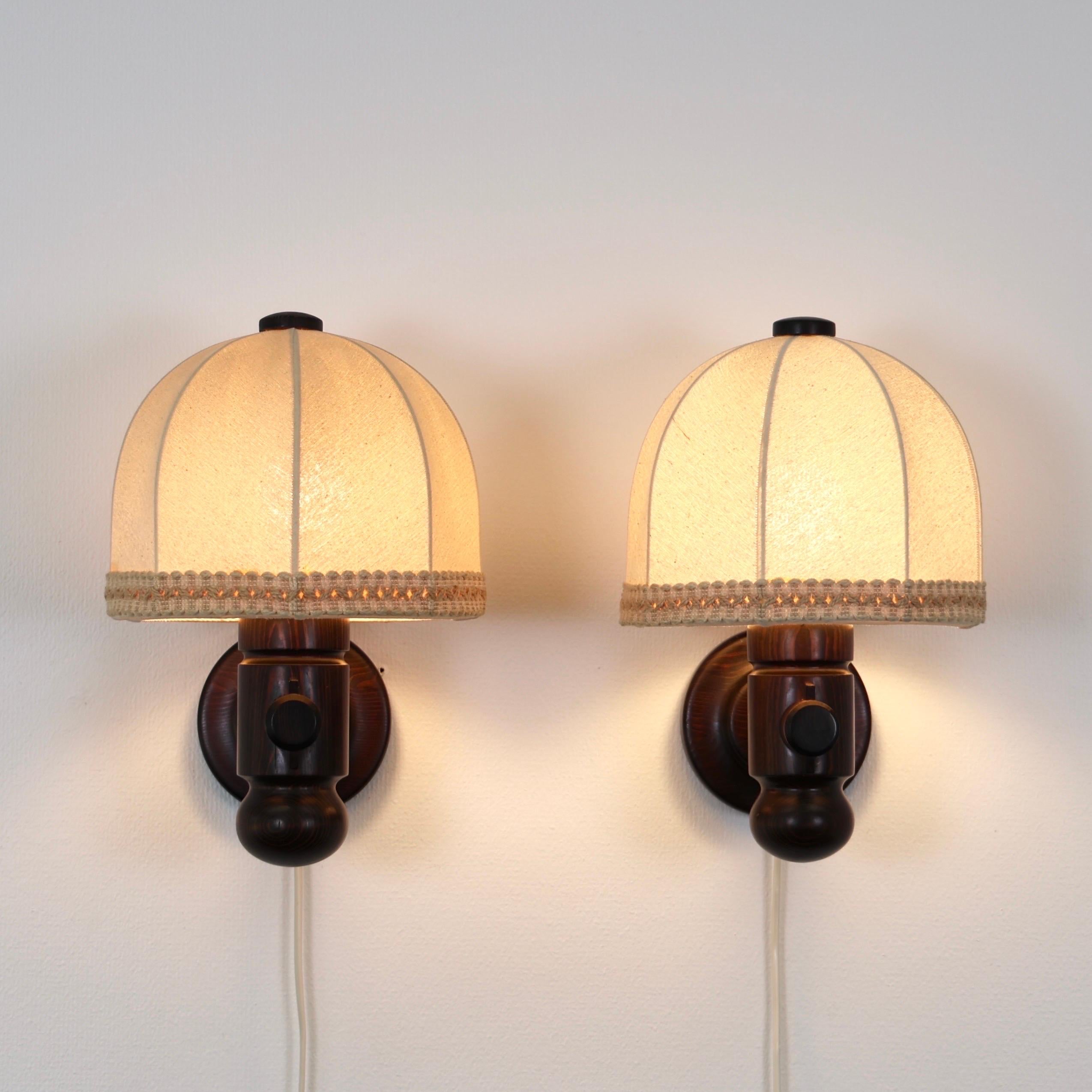 Set of Dark Stained Wall Lamps by Jan Wickelgren for Aneta, Sweden, 1970s 1