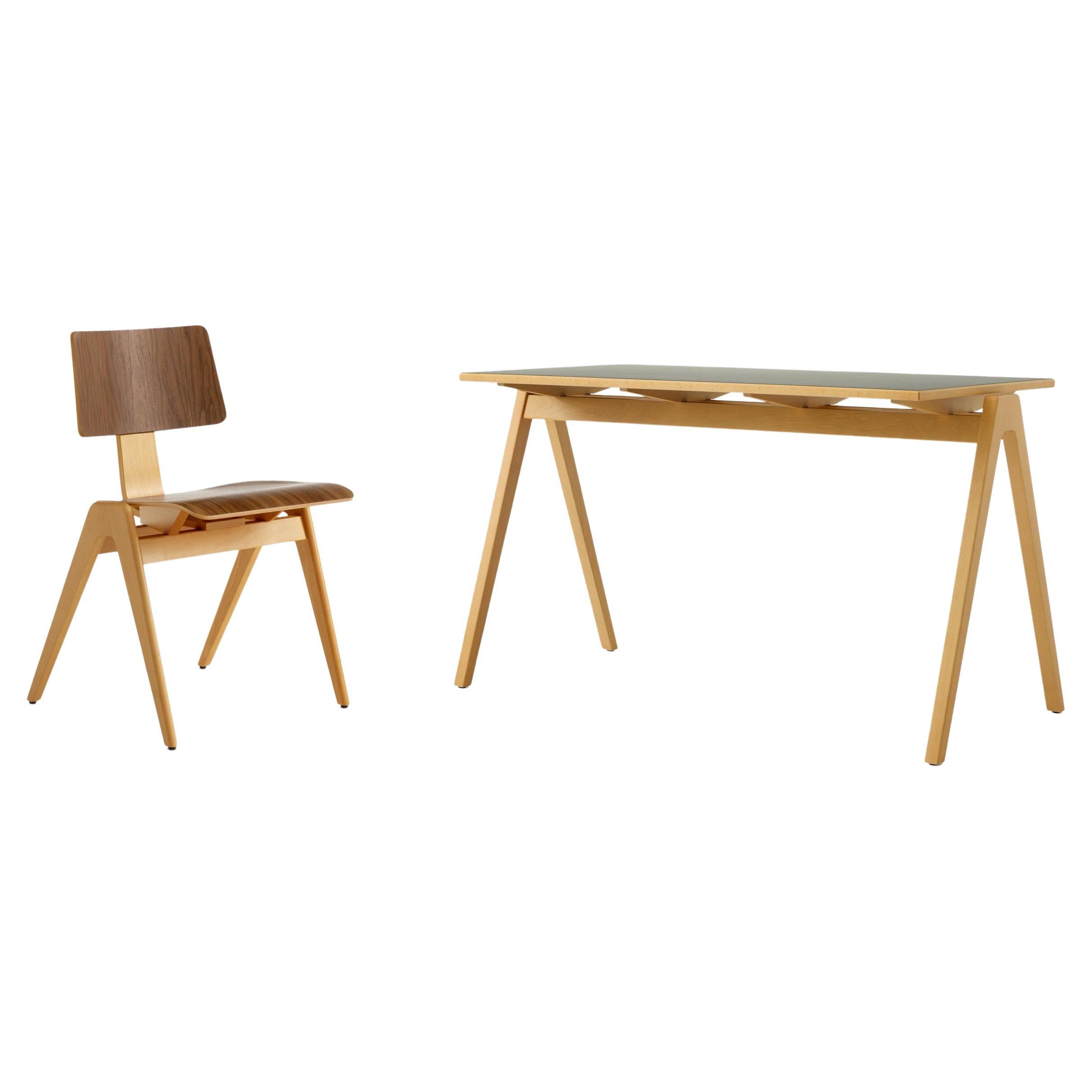 Set of Daystak Table and Chair - Beech/Fenix Verde & Beech/Walnut- by Robin Day