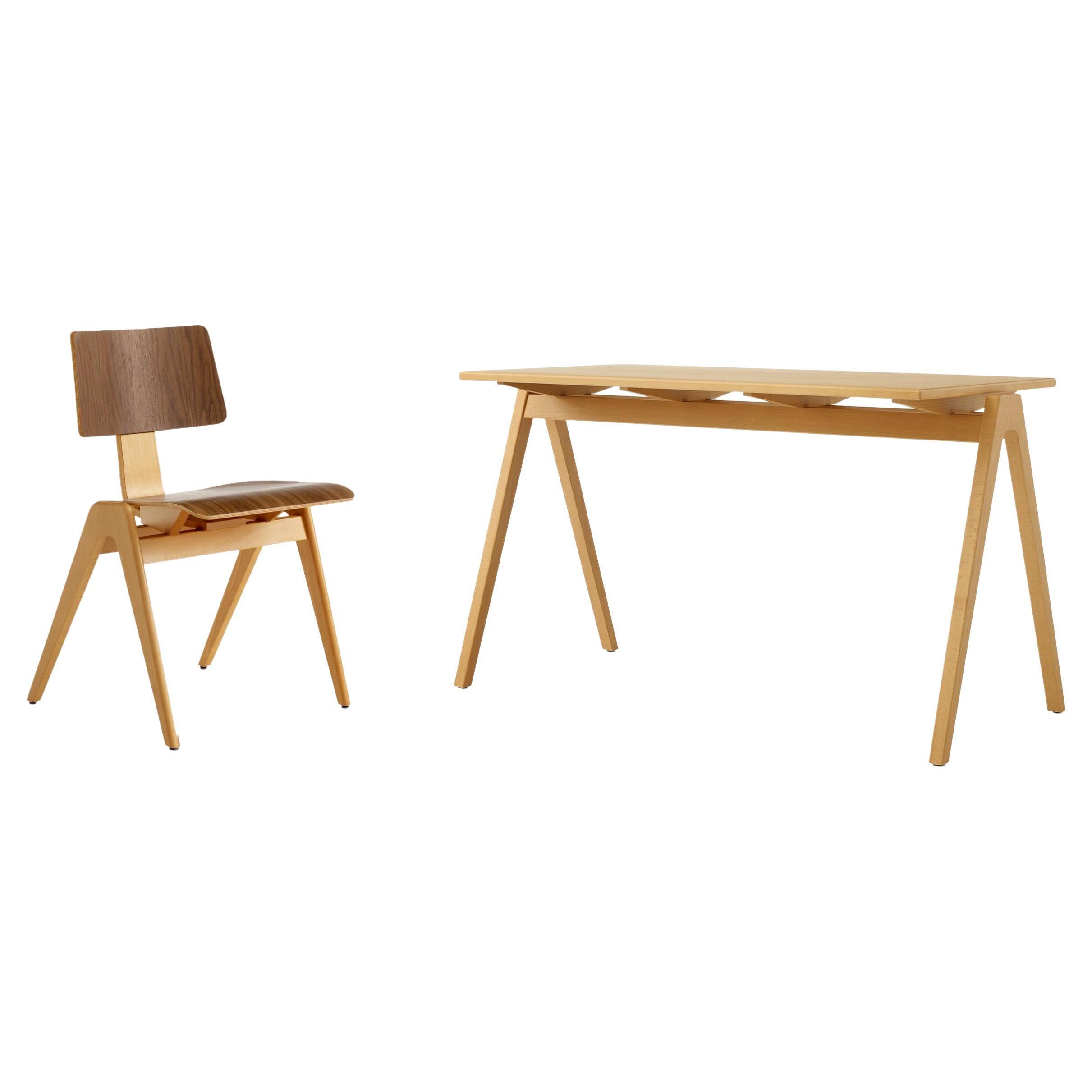 Set of Daystak Table and Chair - Beech & Beech/Walnut - by Robin Day for &T For Sale