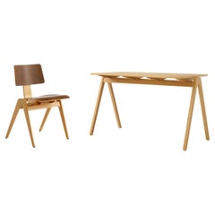 Set of Daystak Table and Chair - Beech & Beech/Walnut - by Robin Day for &T