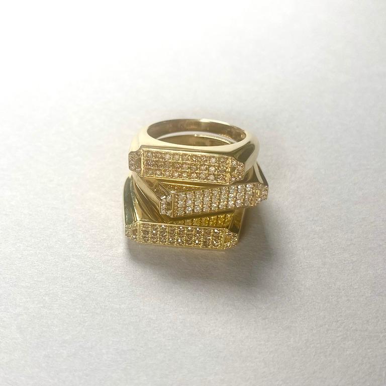 Round Cut Set of Deco Inspired Stack Rings in 18k Gold, White and Champagne Diamonds For Sale