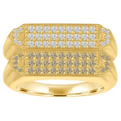 Set von Deko-inspirierten Stapelringen aus 18 Karat Gold mit weißen und champagnerfarbenen Diamanten