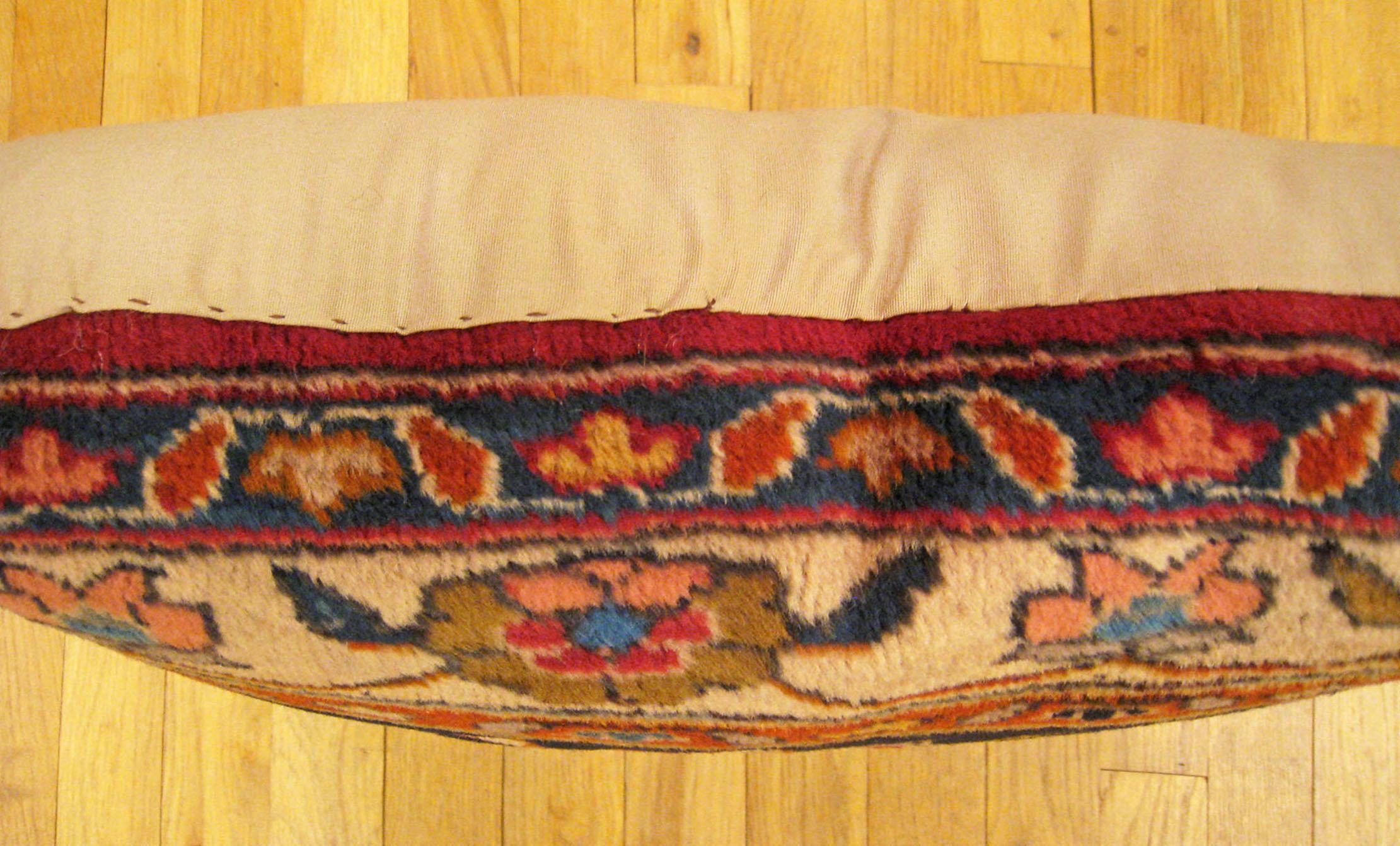 Wool Set of Decorative Antique Indian Agra Rug Pillows with Floral Elements For Sale