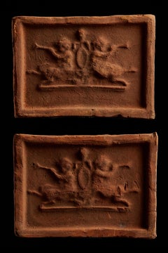 Set of Decorative Tiles with Angels Blowing Horns