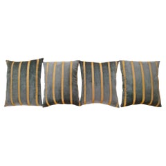 Set of Decorative Retro Green Velvet Pillows with Art Deco Design