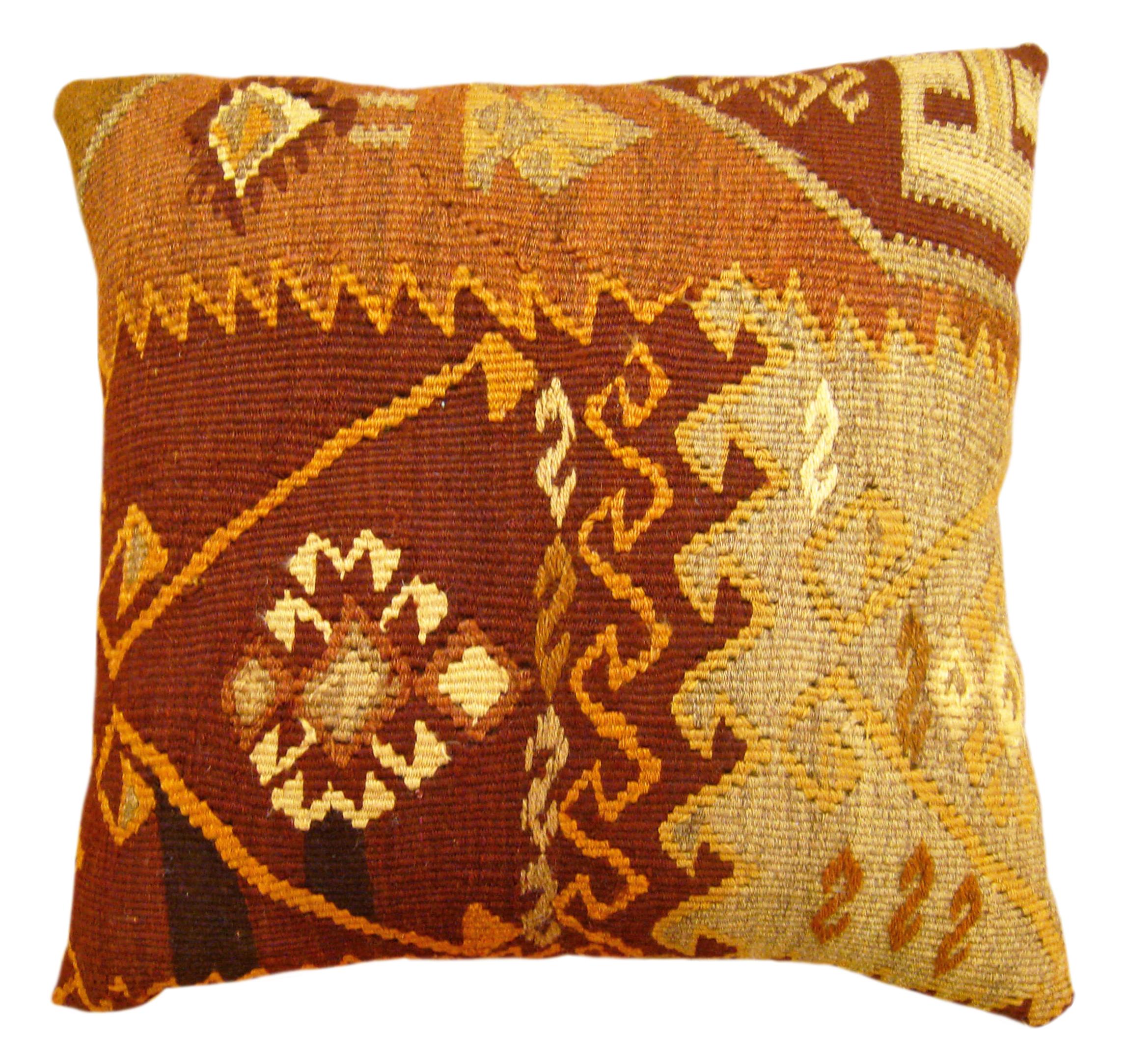 Mid-20th Century Set of Decorative Vintage Turkish Kilim Rug Pillows with Geometric Abstracts For Sale