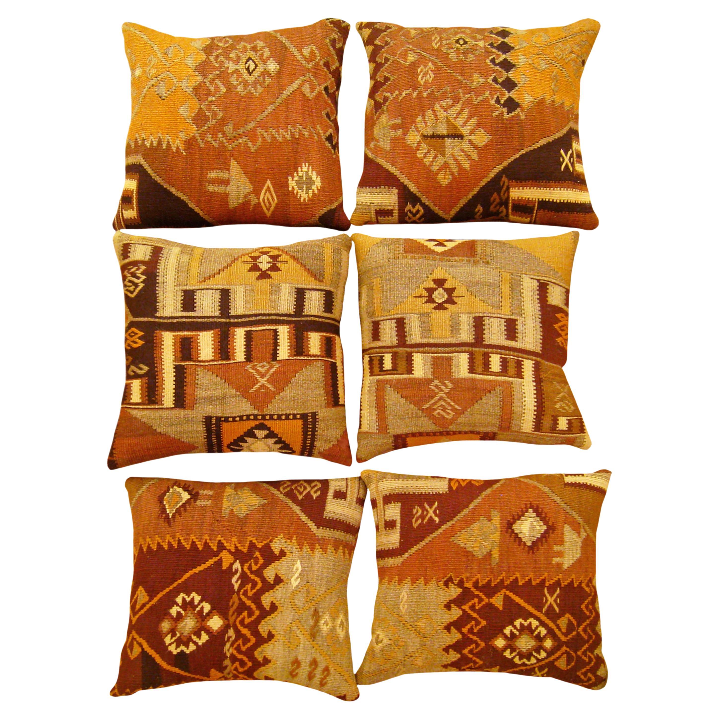 Set of Decorative Vintage Turkish Kilim Rug Pillows with Geometric Abstracts
