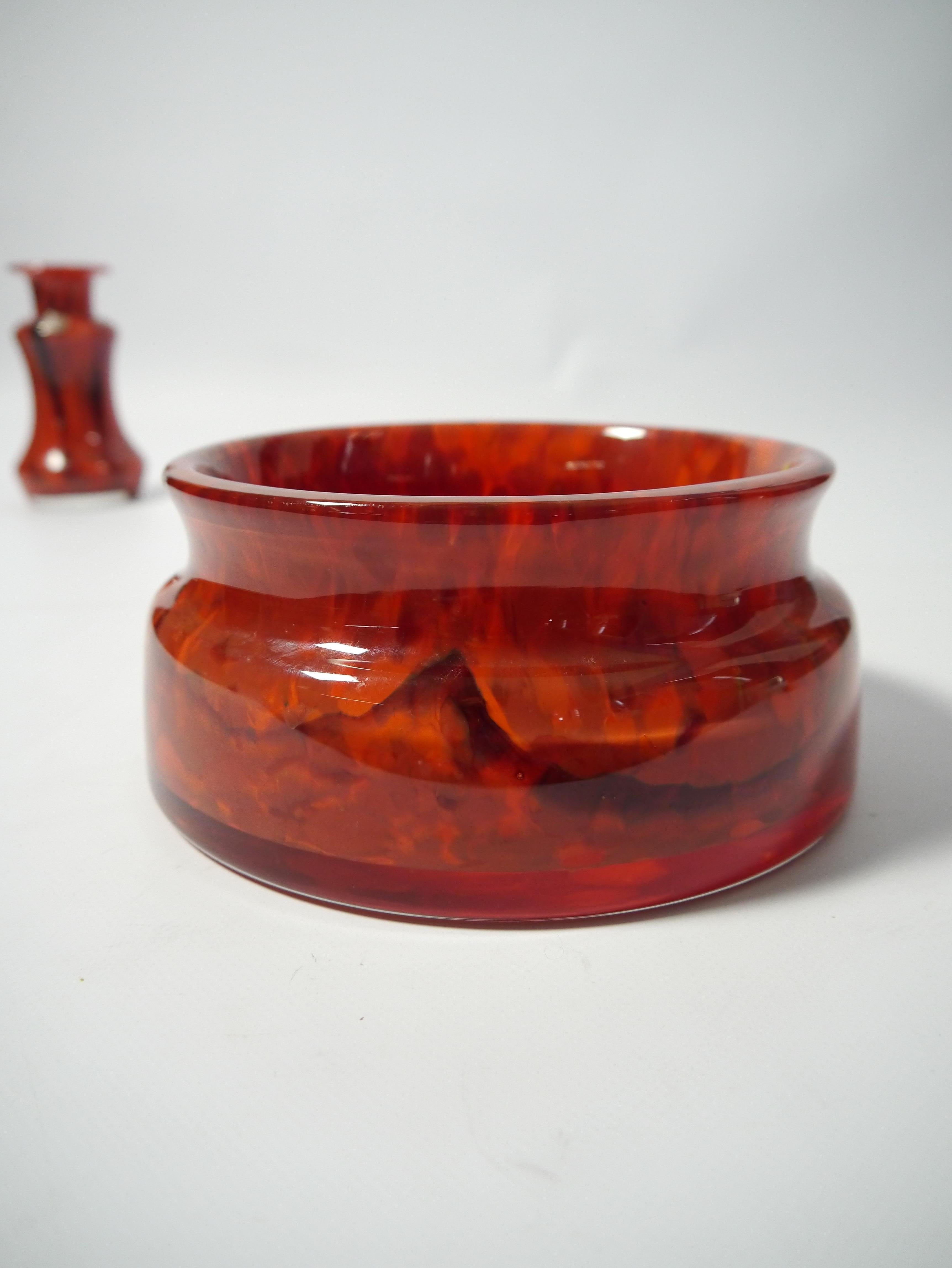 Set of Deep Ruby Red and Black Mid-Century Modern Bohemia Glass Vessels For Sale 1