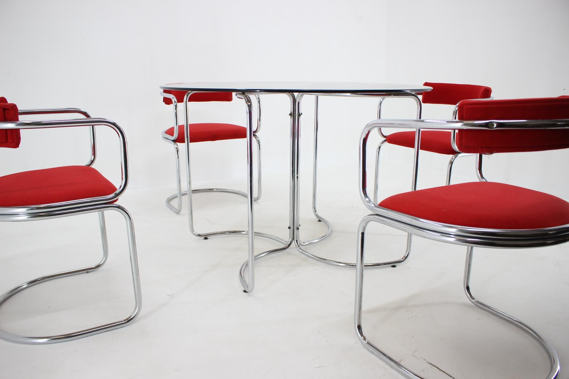 Mid-Century Modern Set of Design Chrome Dining Chairs and Table in Style of Gastone Rinaldi, 1980s