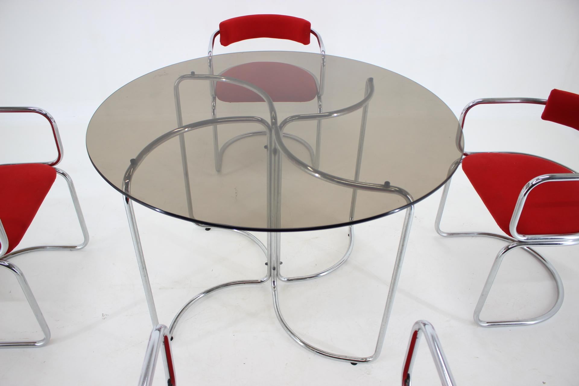 Czech Set of Design Chrome Dining Chairs and Table in Style of Gastone Rinaldi, 1980s