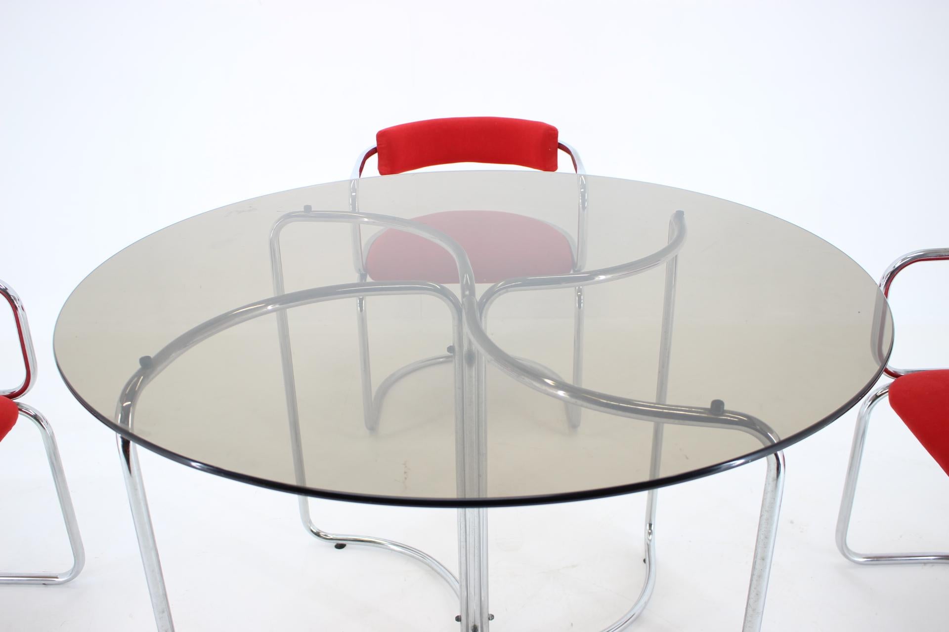 Smoked Glass Set of Design Chrome Dining Chairs and Table in Style of Gastone Rinaldi, 1980s