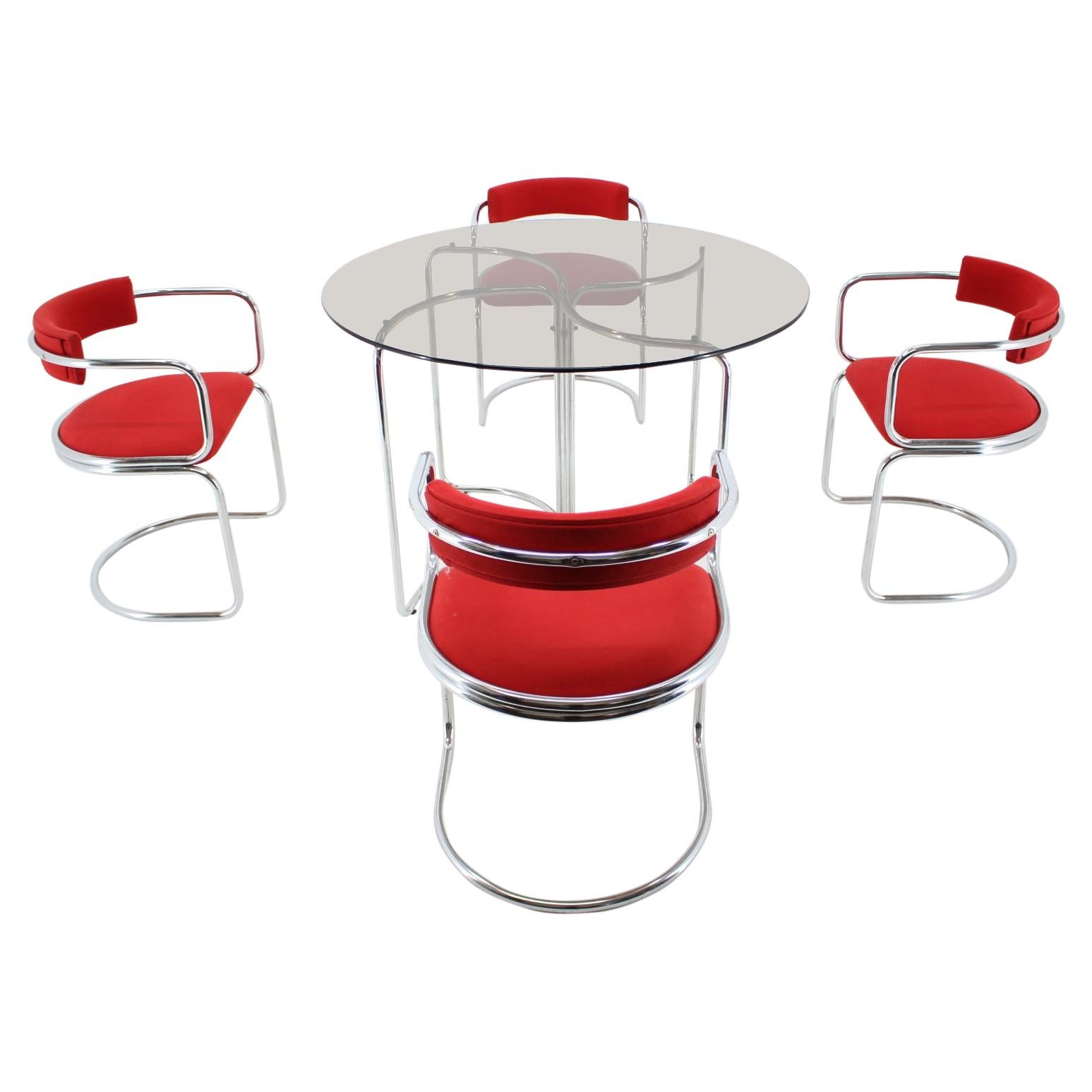 Set of Design Chrome Dining Chairs and Table in Style of Gastone Rinaldi, 1980s