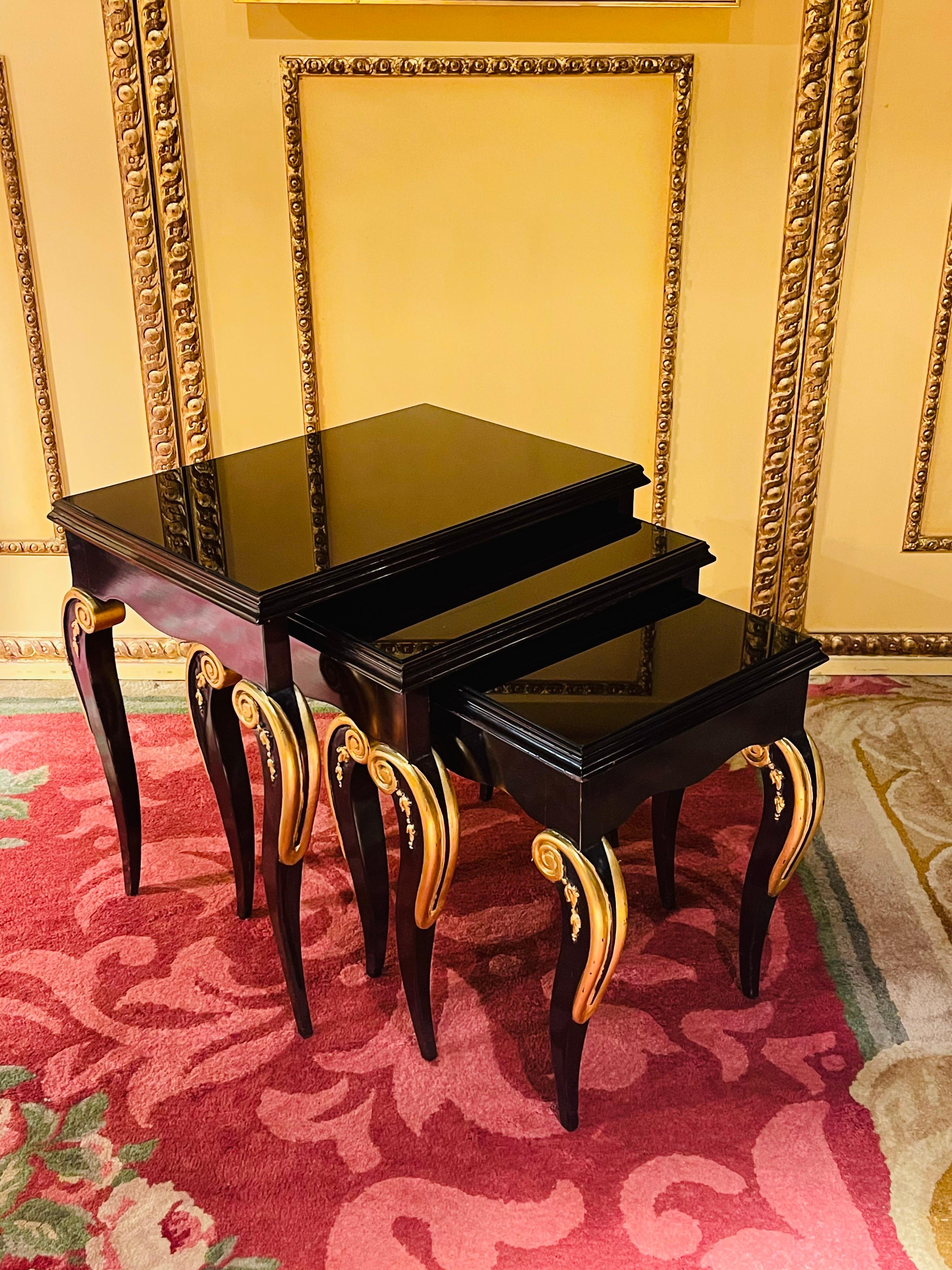 French Set of Designer 3 Side Table in Empire Style For Sale