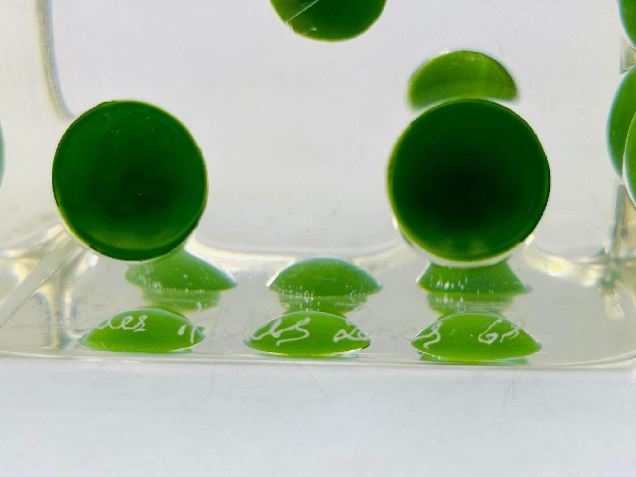 Set of Dice Bookends in Lucite & Green Dots by Charles Hollis Jones 4