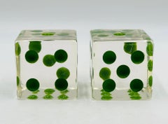 Set of Dice Bookends in Lucite & Green Dots by Charles Hollis Jones
