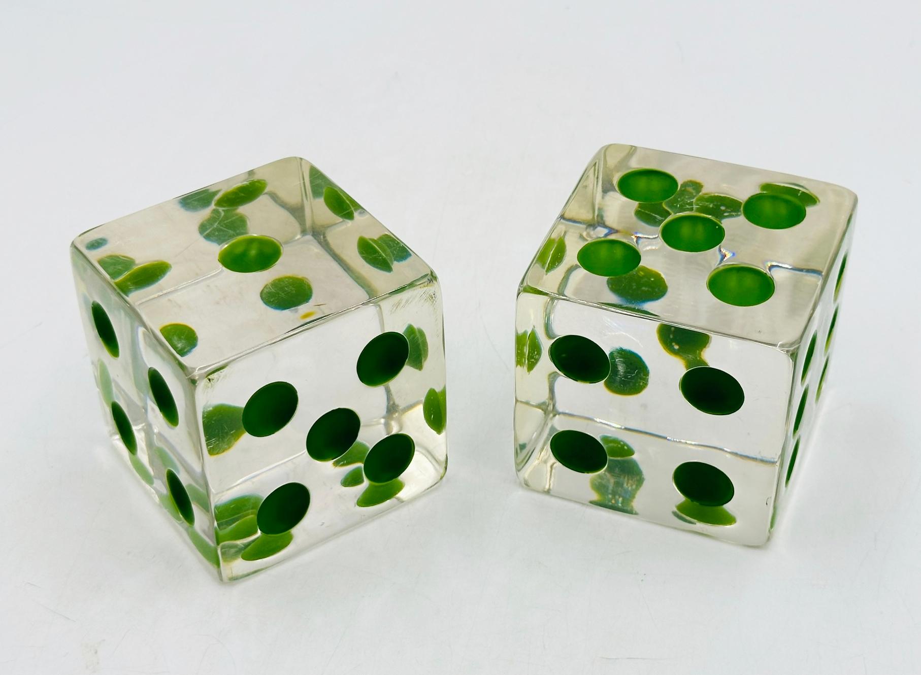 American Set of Dice Bookends in Lucite & Green Dots by Charles Hollis Jones
