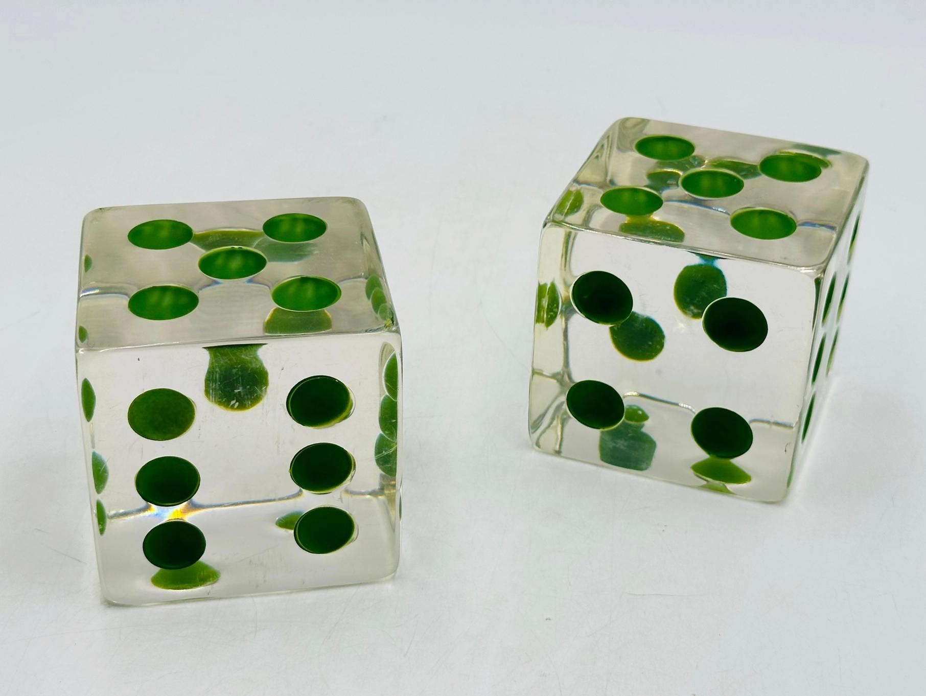 Hand-Crafted Set of Dice Bookends in Lucite & Green Dots by Charles Hollis Jones