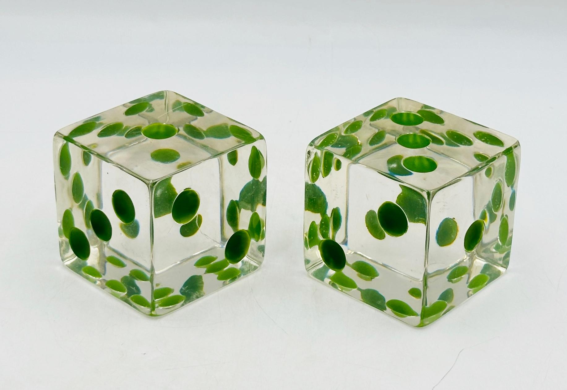 Set of Dice Bookends in Lucite & Green Dots by Charles Hollis Jones In Good Condition In Los Angeles, CA