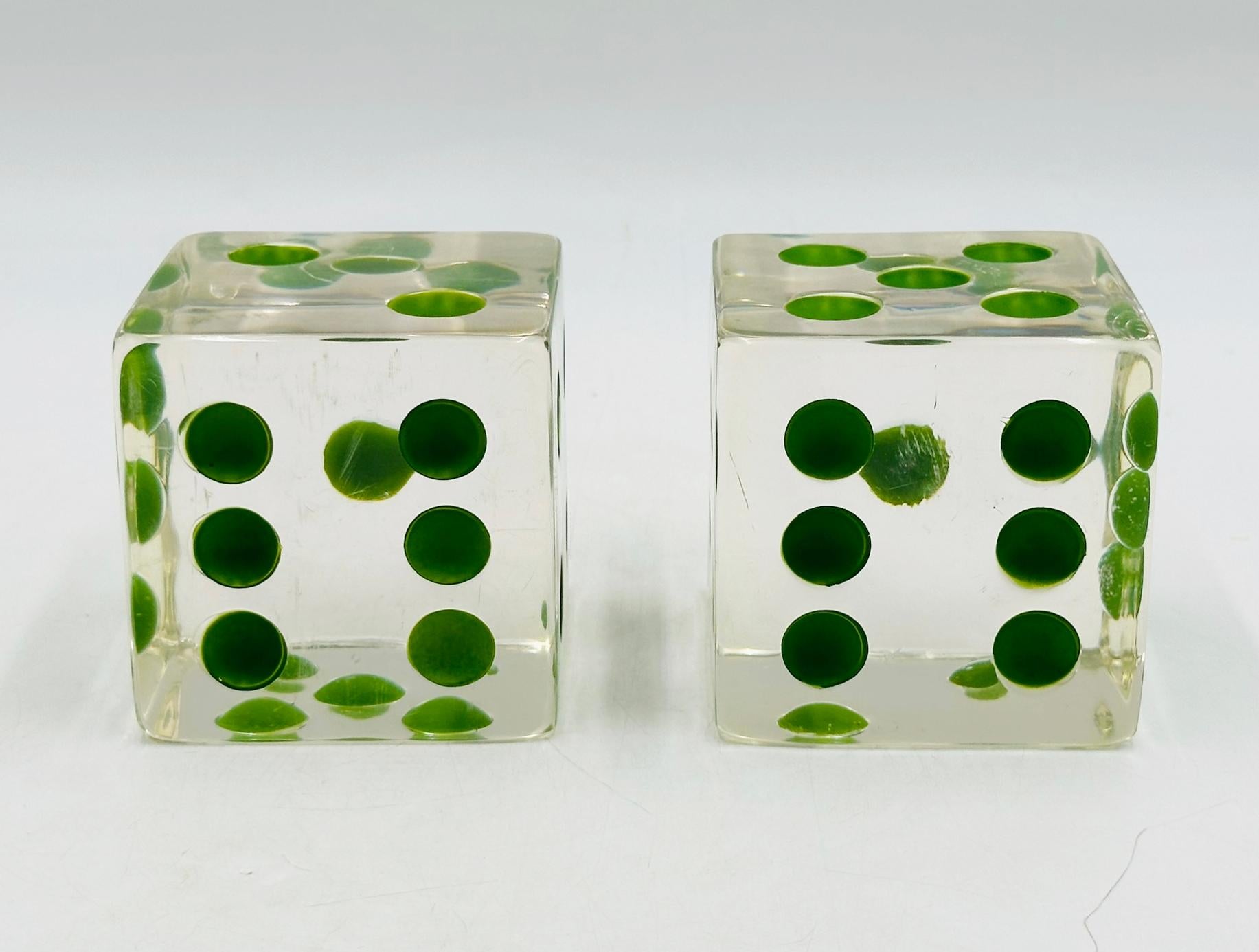 Set of Dice Bookends in Lucite & Green Dots by Charles Hollis Jones 1