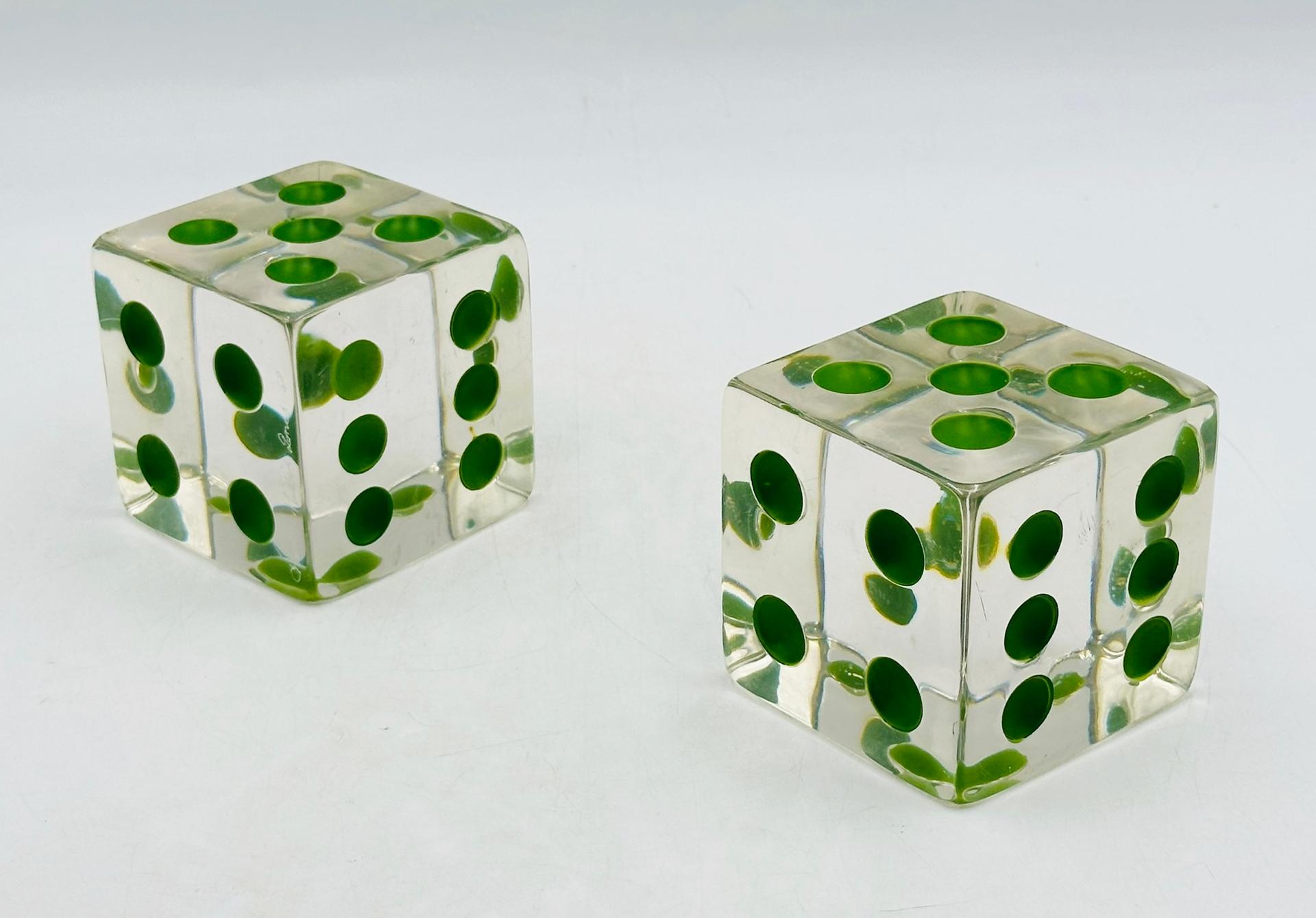 Set of Dice Bookends in Lucite & Green Dots by Charles Hollis Jones 2