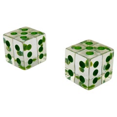 Set of Dice Bookends in Lucite & Green Dots by Charles Hollis Jones