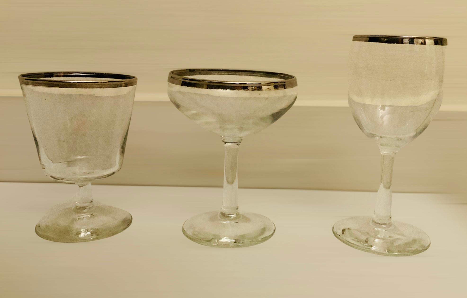 Set of Different Silver Rimmed Barware Clear Glasses 5