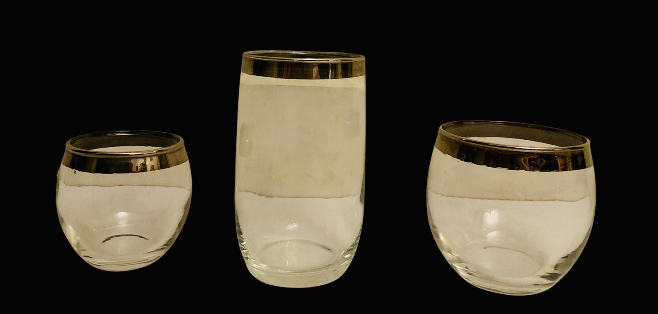 Set of Different Silver Rimmed Barware Clear Glasses 6