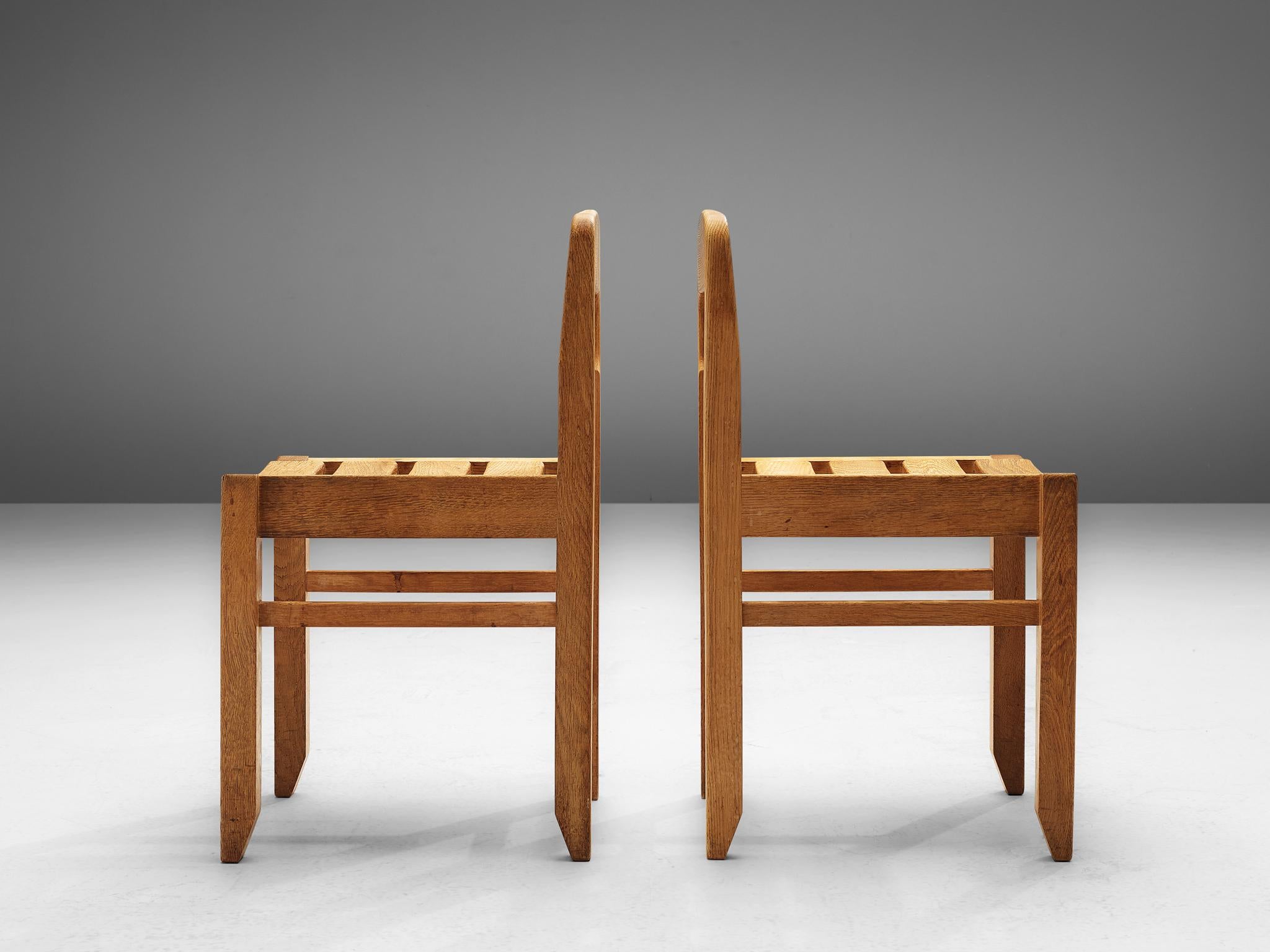 Oak Set of Dining Chairs by Guillerme et Chambron