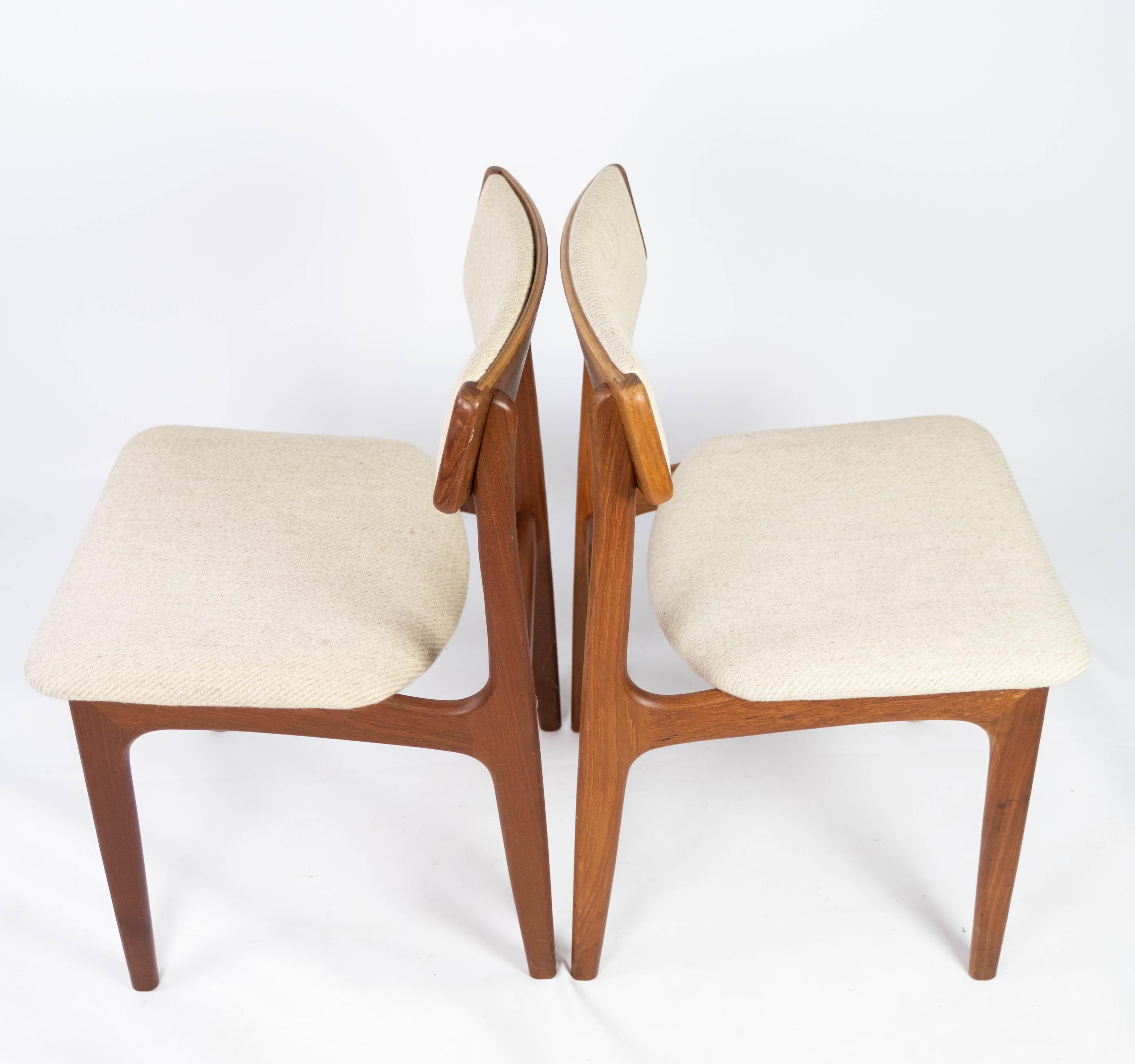 Wool Set of Dining Room Chairs in Teak by Erik Buch, 1960s