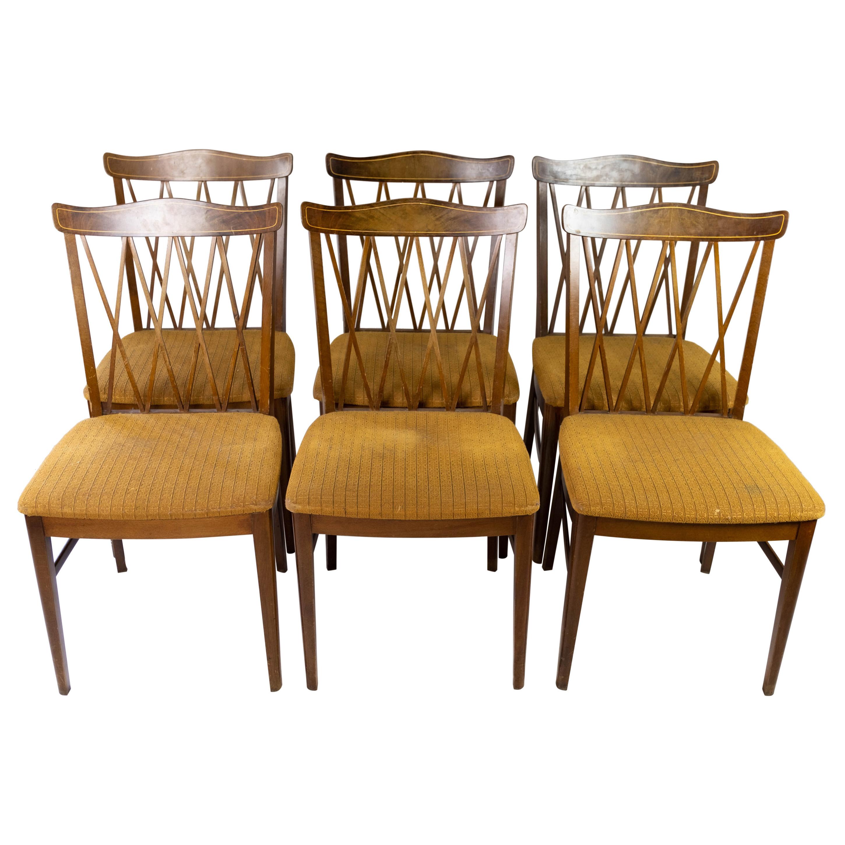Set of Dining Room Chairs of Walnut and Upholstered with Dark Fabric, 1940s