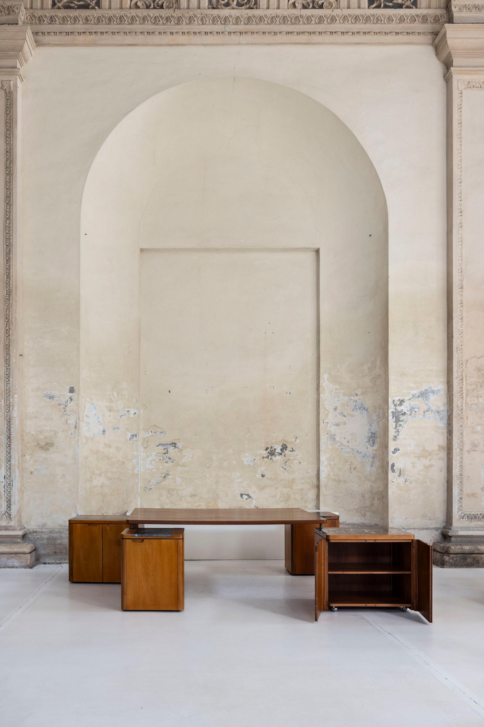 Marble Set of dining table and cabinets by Angelo Mangiarotti For Sale