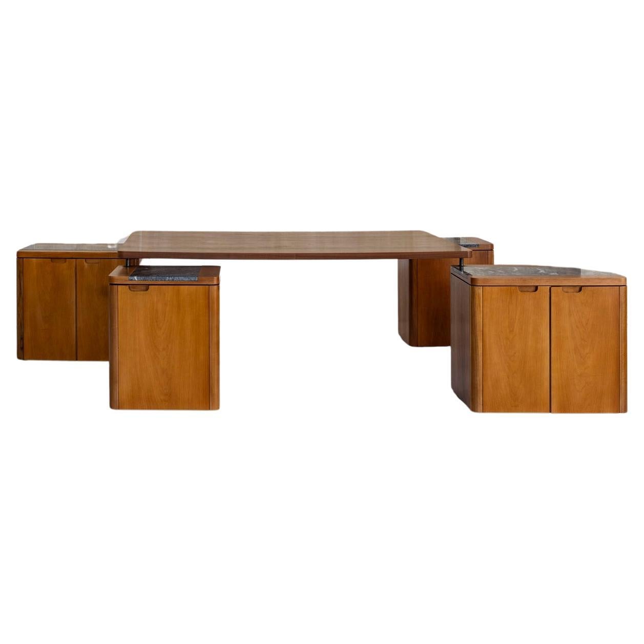 Set of dining table and cabinets by Angelo Mangiarotti For Sale