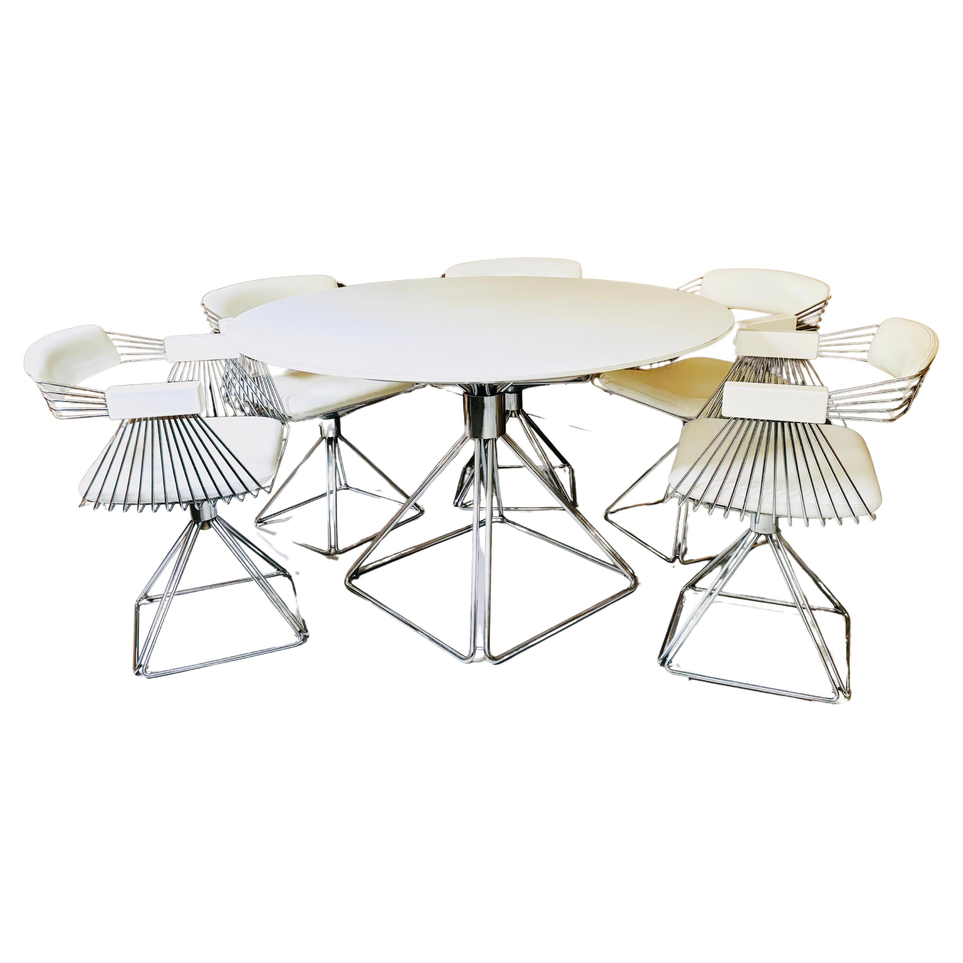 Set of Dining Table with 5 Swivel Wire Chairs by Rudi Verelst for Novalux For Sale