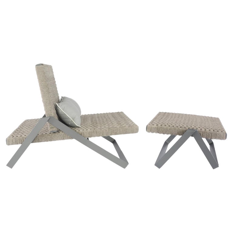 Set of Lounge Chair and Footstool Outdoor/Indoor Chaise "Dobra" by Filipe Ramos For Sale