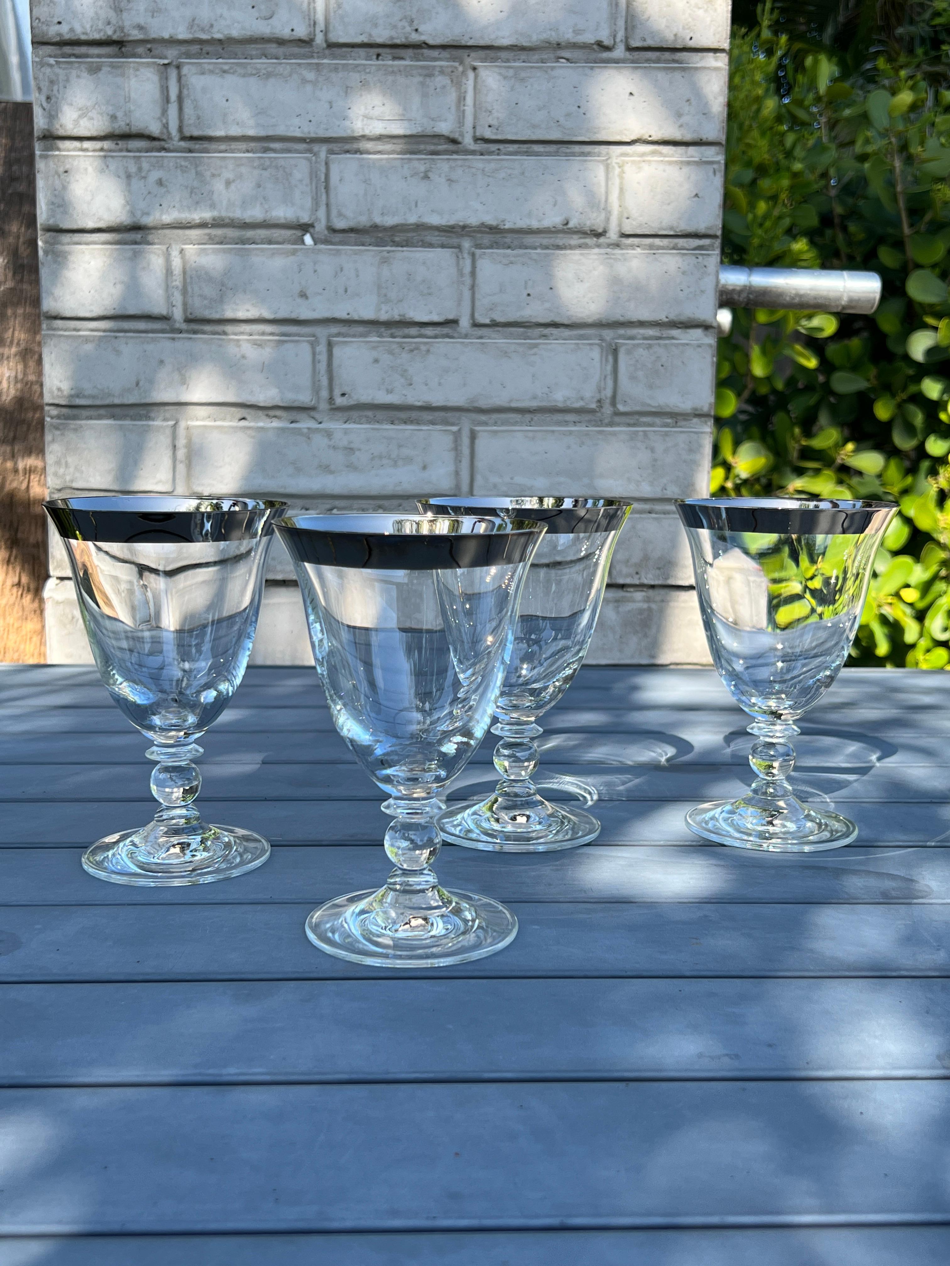 Set of Dorothy Thorpe Water Goblets with Silver Rim Design, c. 1970's 1