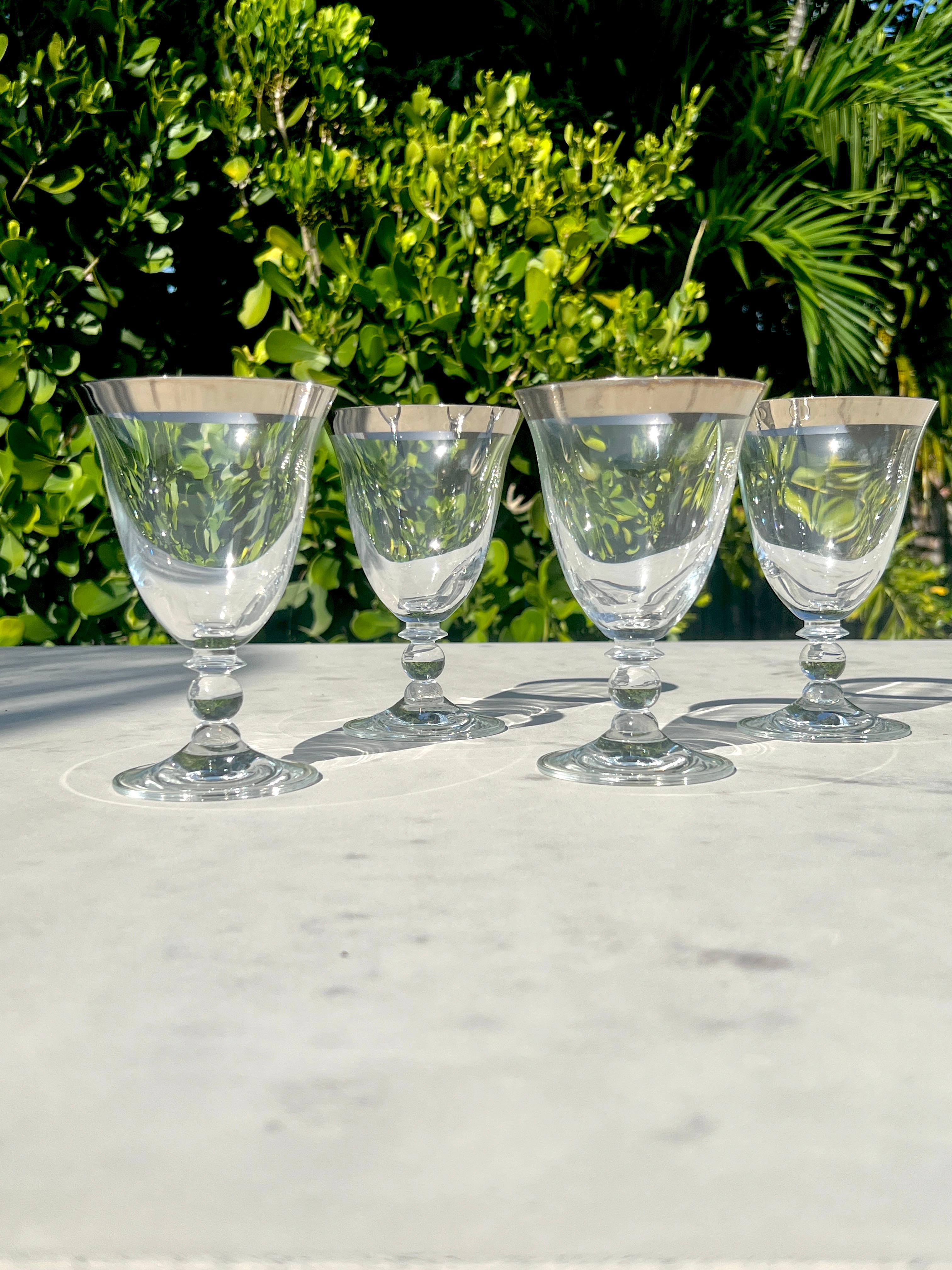 American Set of Dorothy Thorpe Water Goblets with Silver Rim Design, c. 1970's