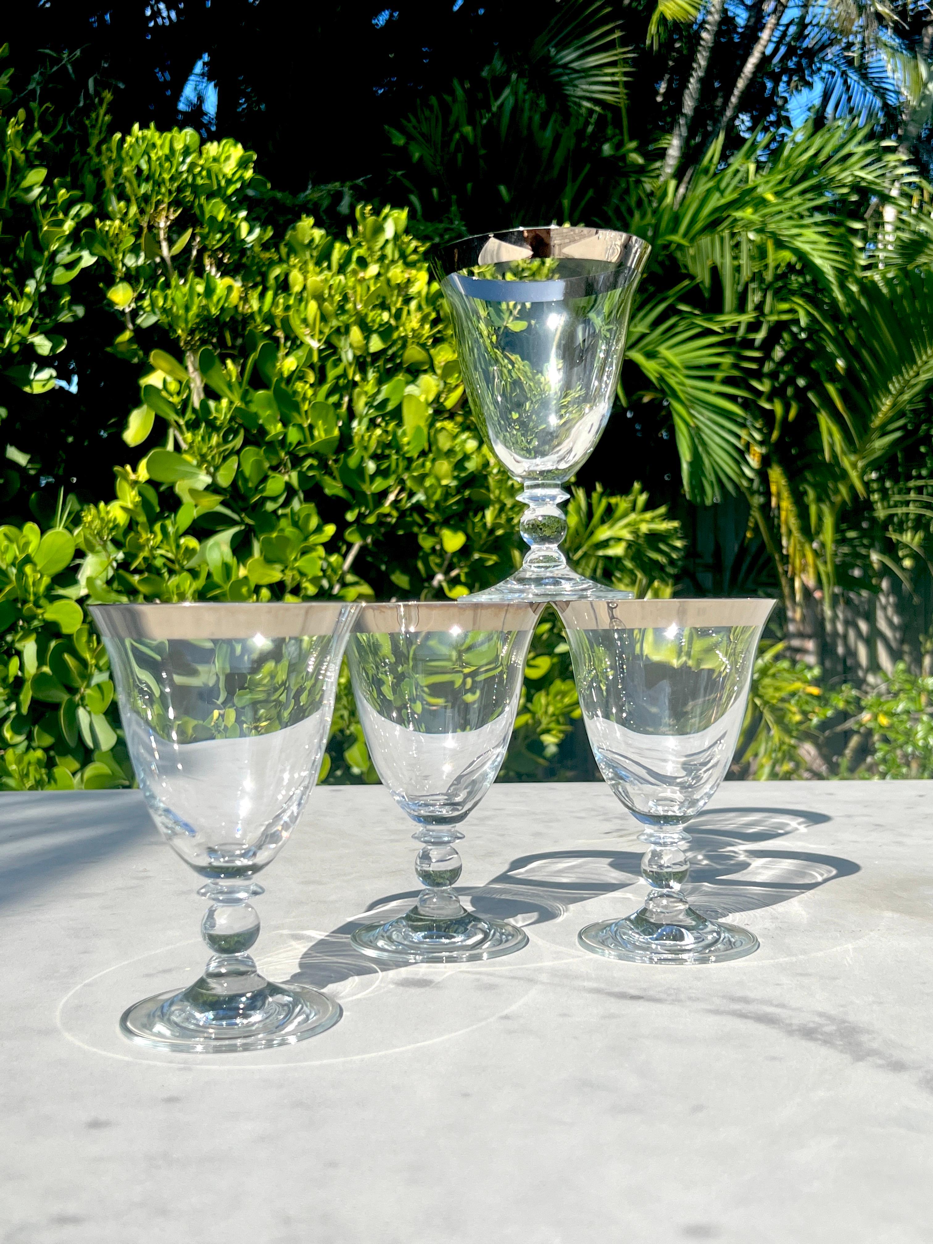 Hand-Crafted Set of Dorothy Thorpe Water Goblets with Silver Rim Design, c. 1970's