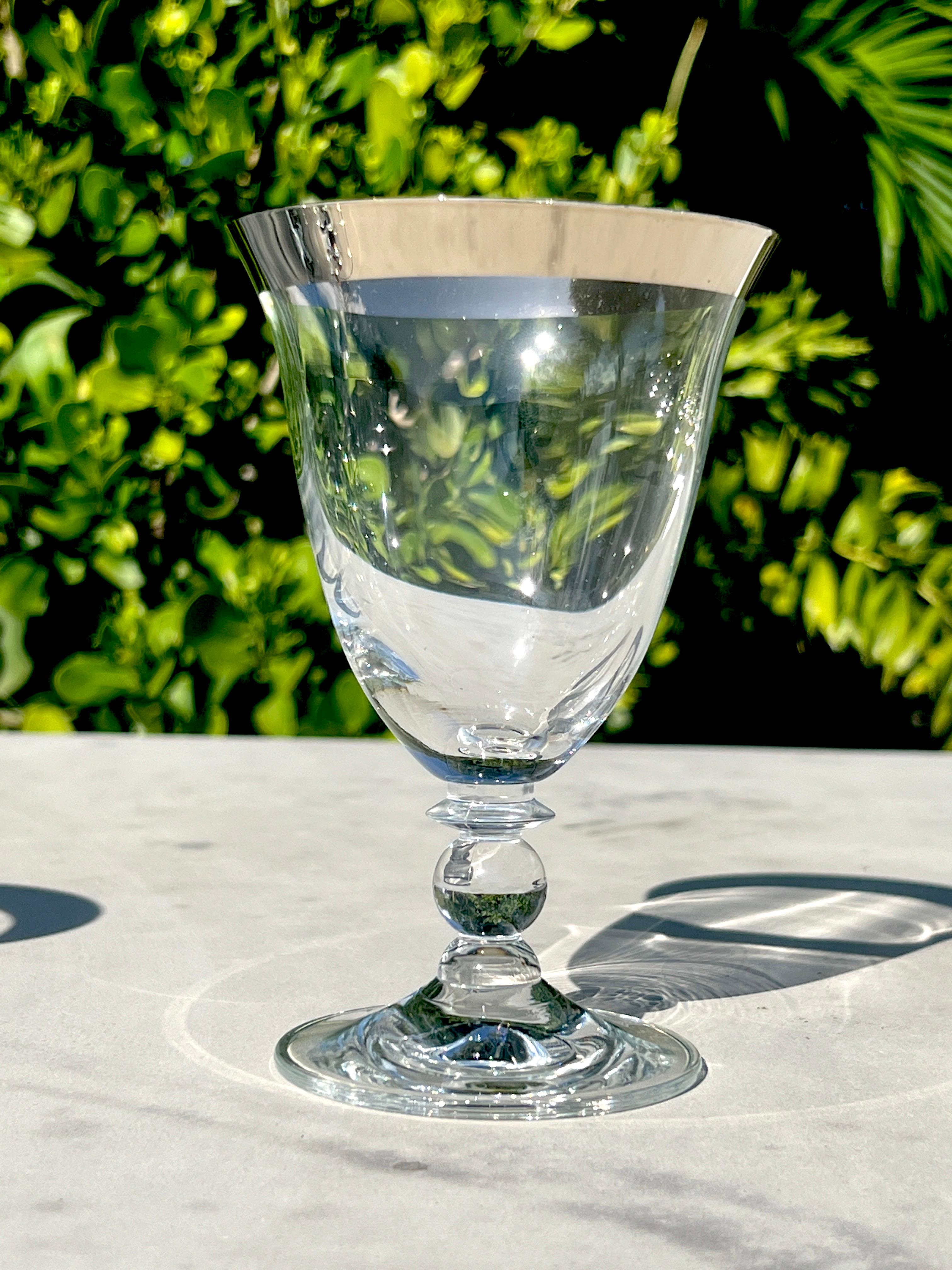 Set of Dorothy Thorpe Water Goblets with Silver Rim Design, c. 1970's In Good Condition In Fort Lauderdale, FL