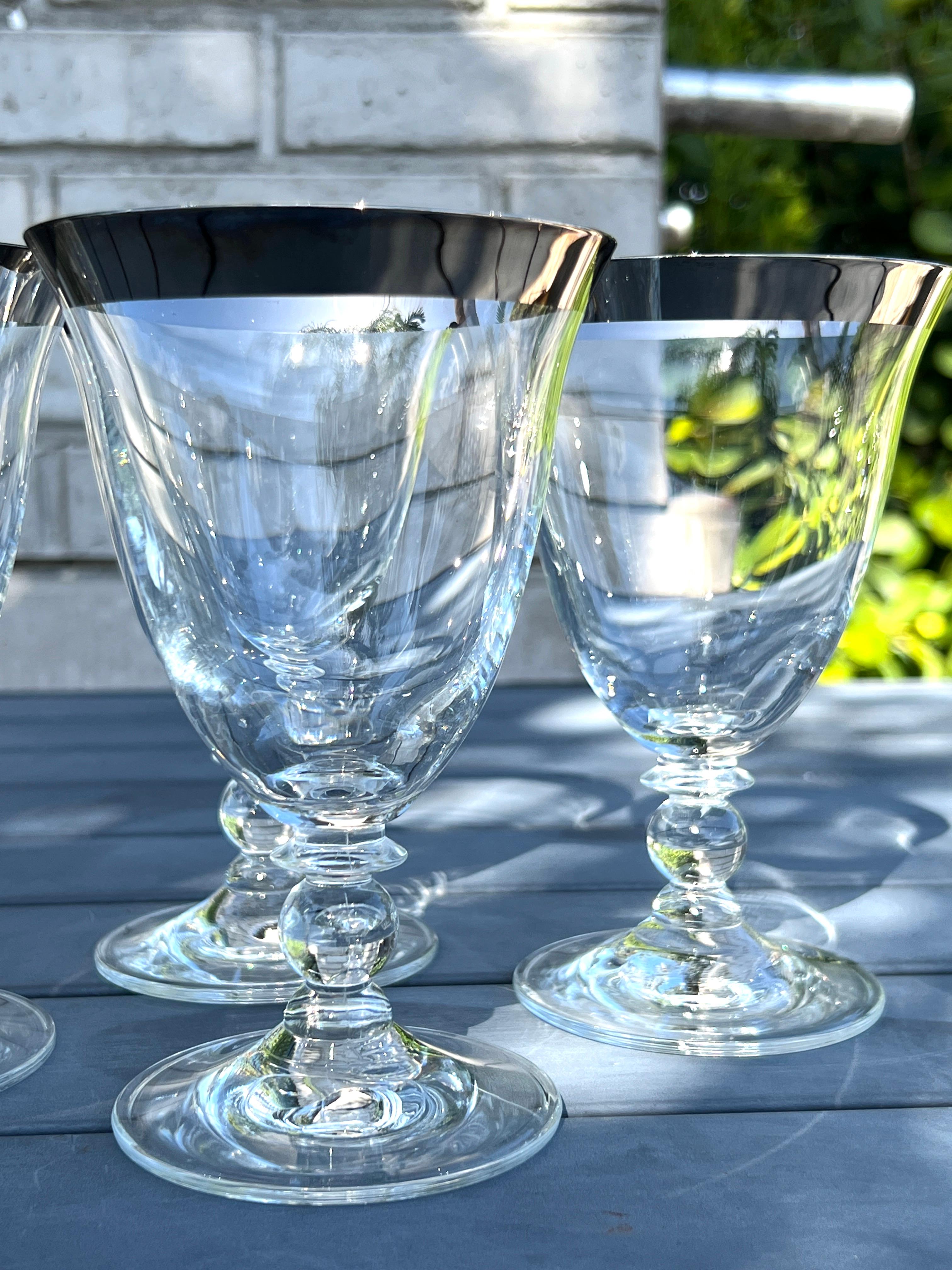 Late 20th Century Set of Dorothy Thorpe Water Goblets with Silver Rim Design, c. 1970's