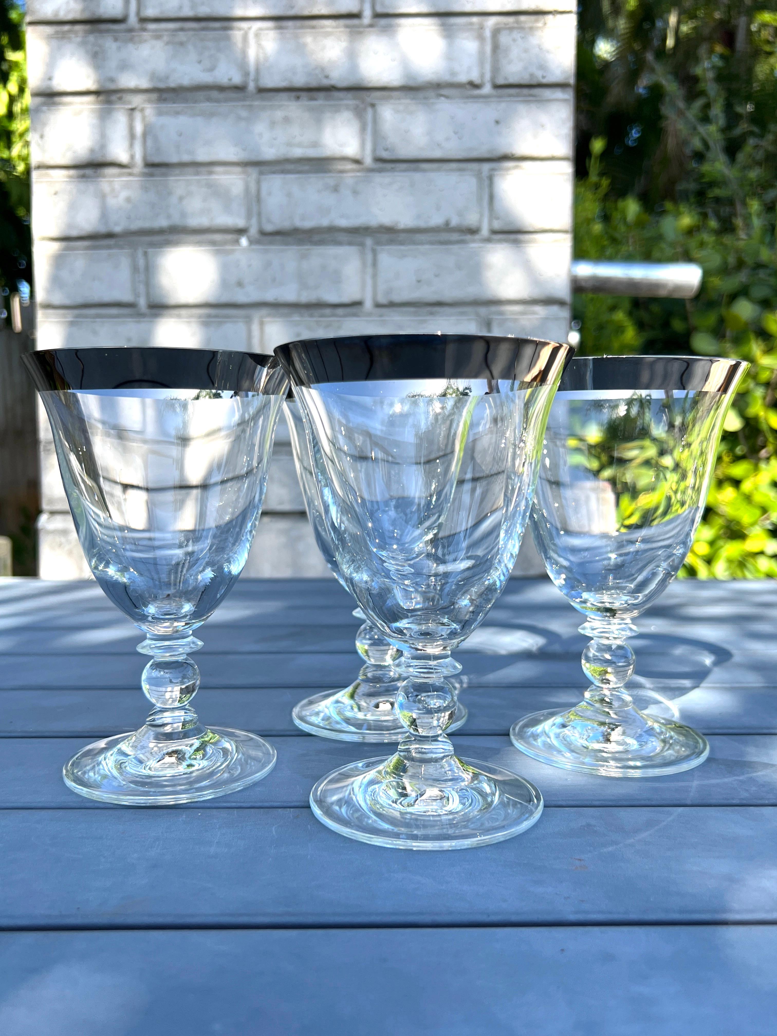 Crystal Set of Dorothy Thorpe Water Goblets with Silver Rim Design, c. 1970's