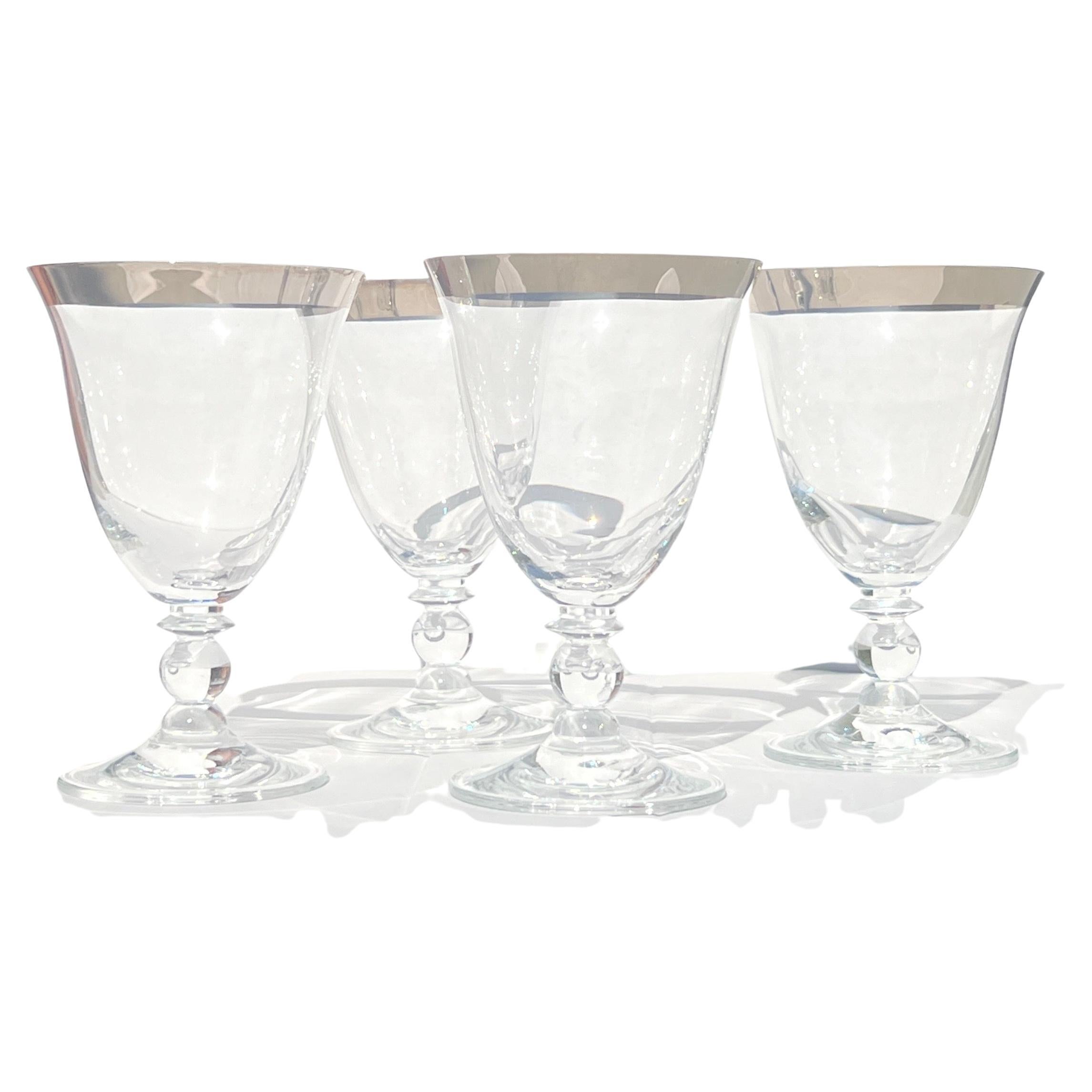 French Crystal Silver Rimmed Goblets / Stemware 13 Piece Set at 1stDibs