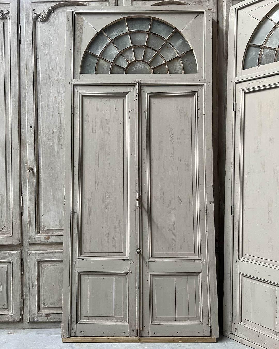 Francese Set di porte a Orangerie doppie con telaio e sopraluce in vendita